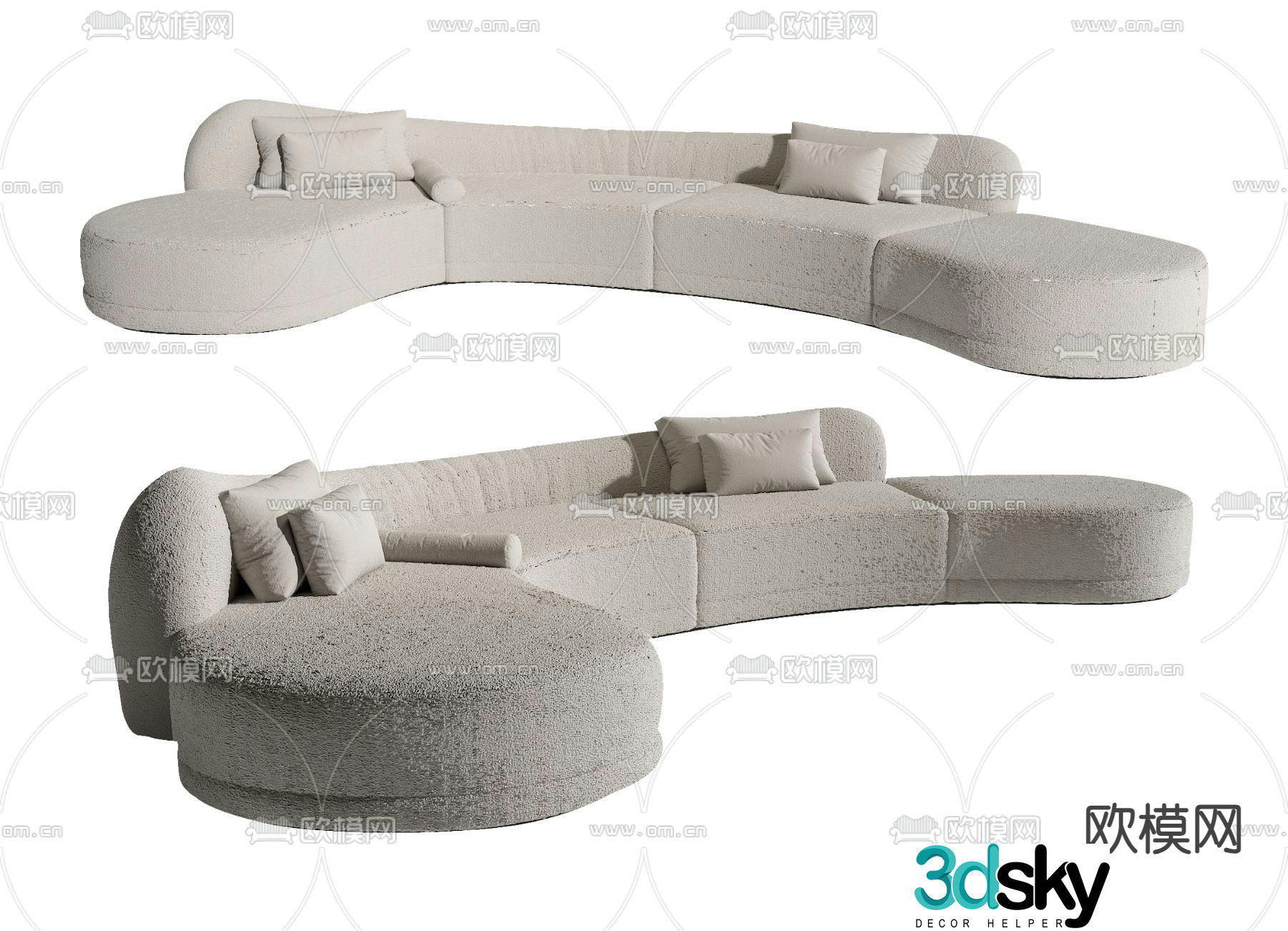 multi-person sofa curved sofa 3d model