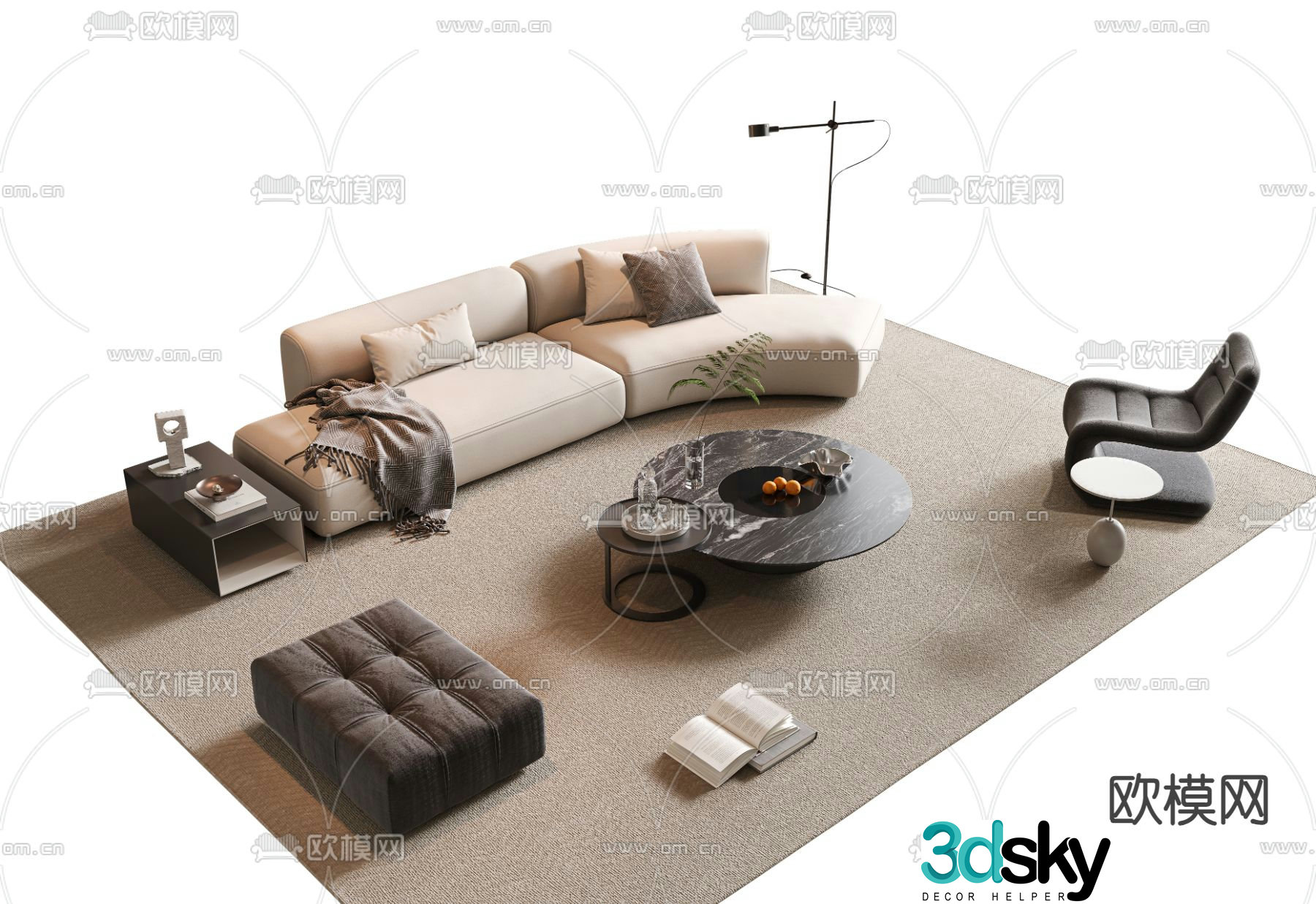 Modular sofa curved sofa 3d model