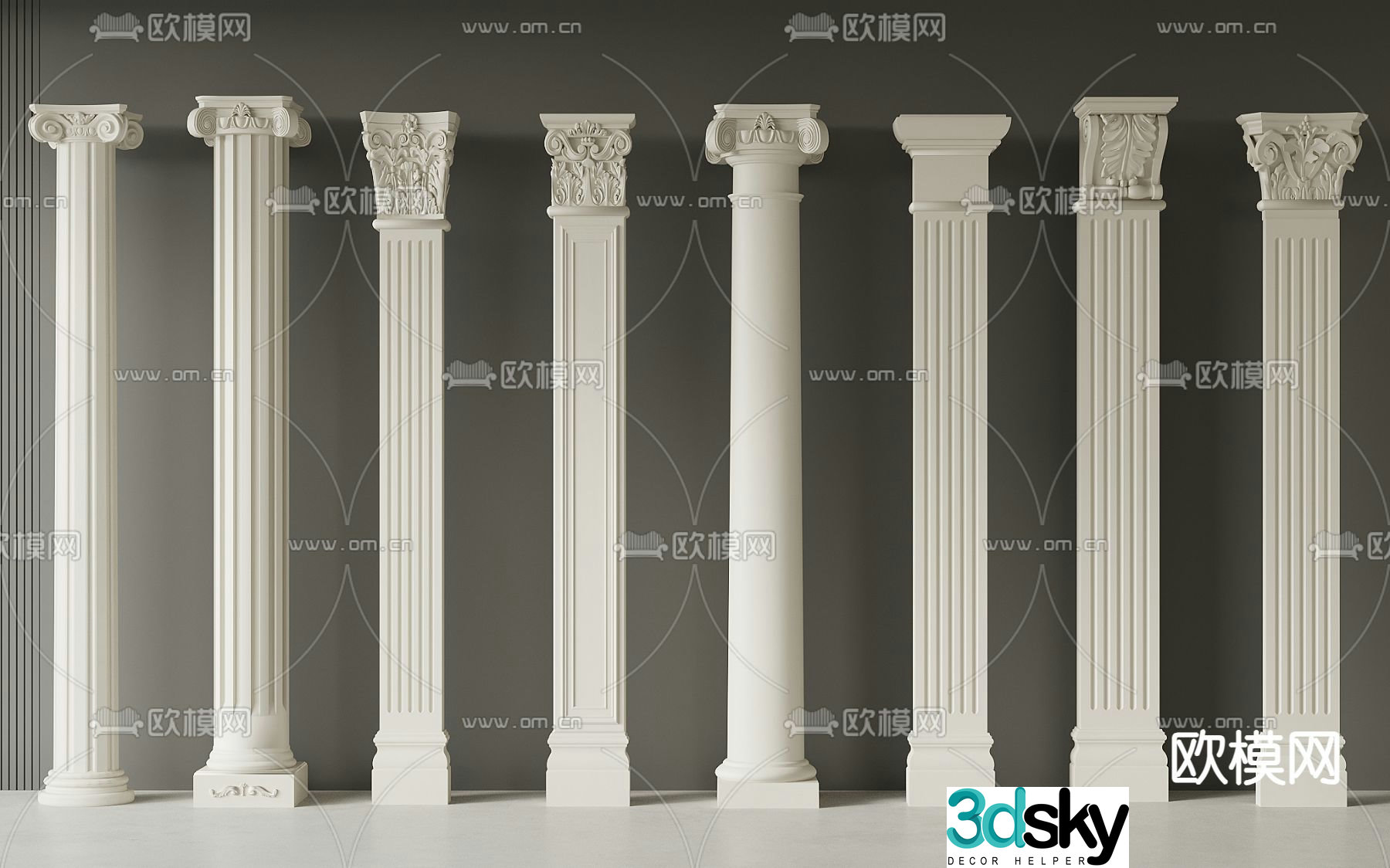 European Gypsum Column Roman Column Column 3D Model
