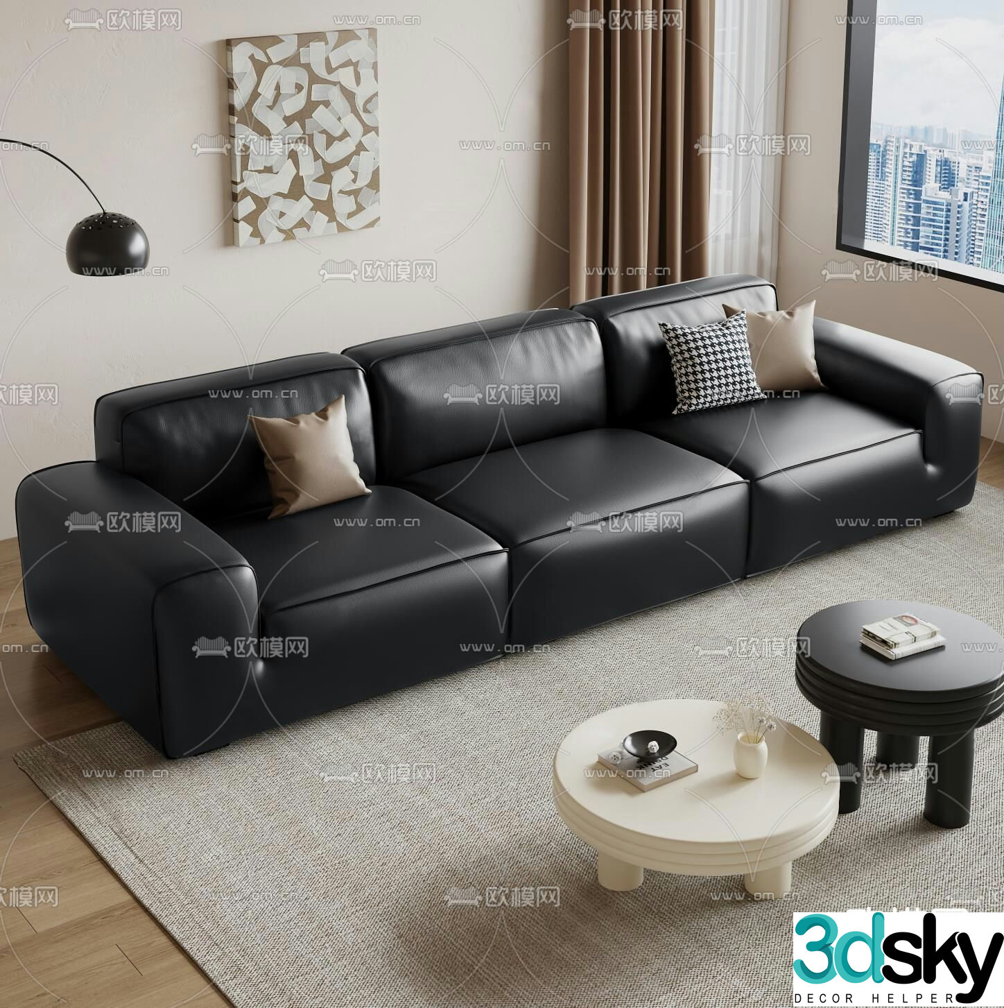 leather sofa three seater sofa 3d model