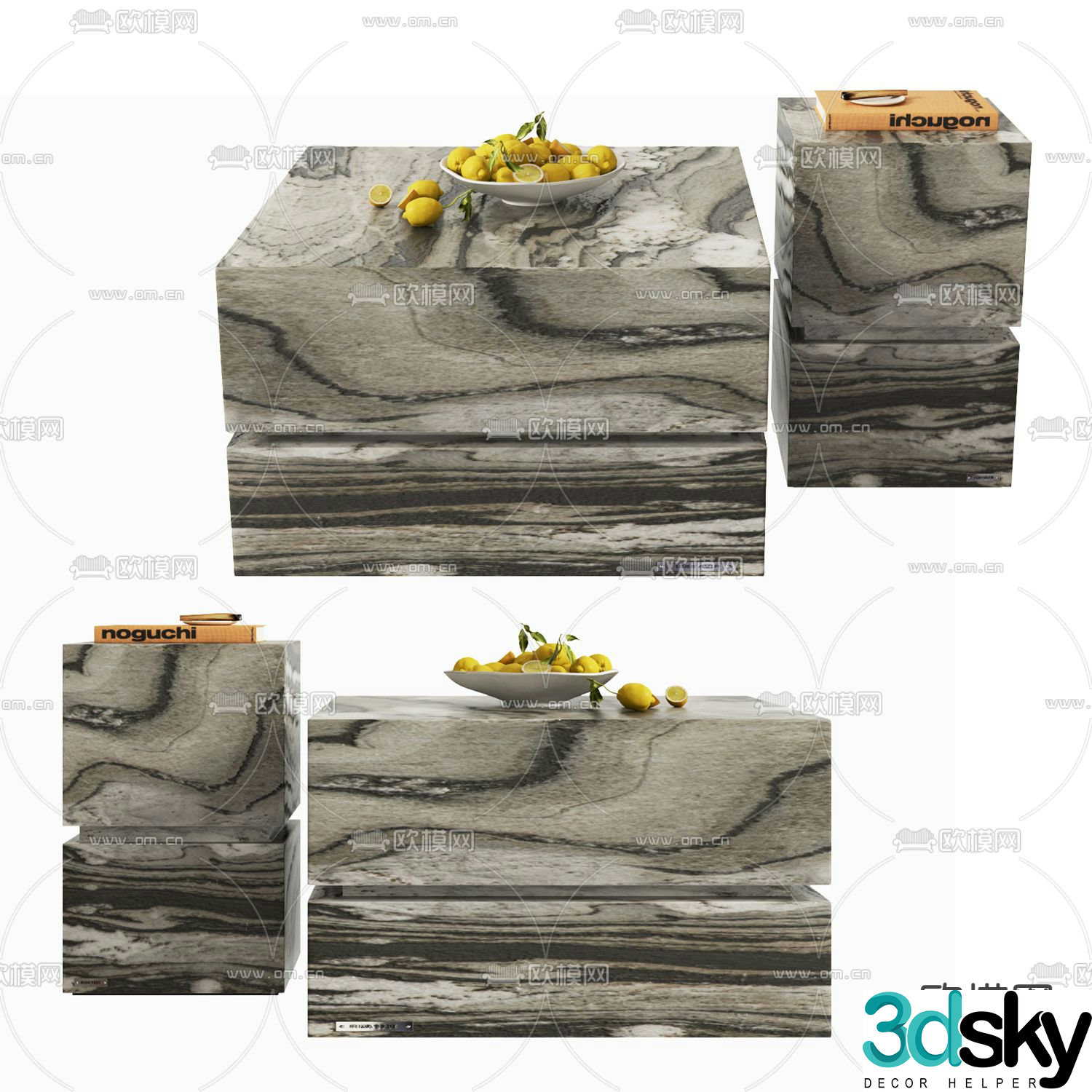 Marble coffee table side table 3d model
