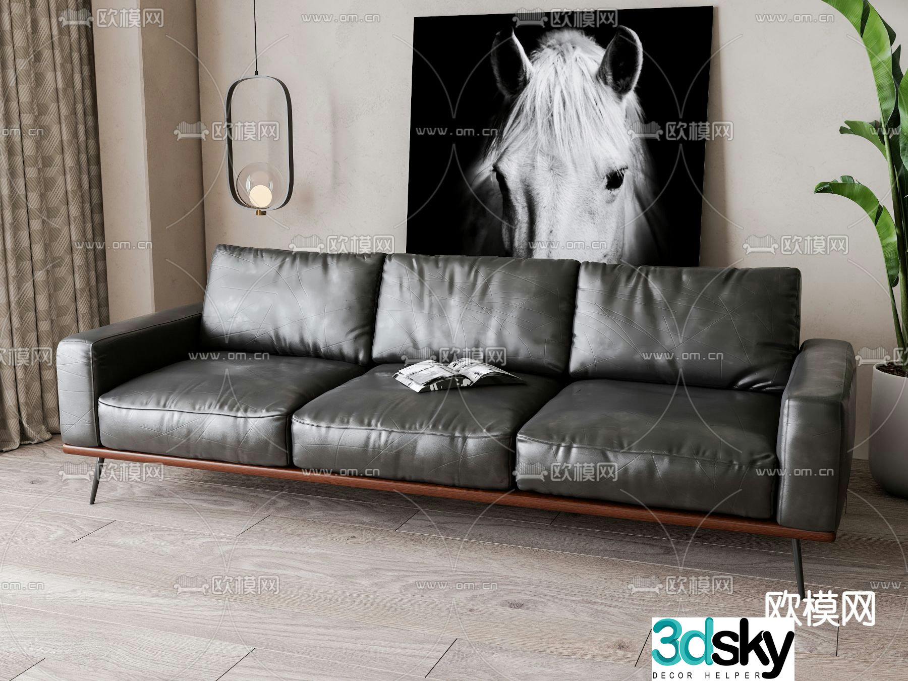 leather sofa three seater sofa 3d model