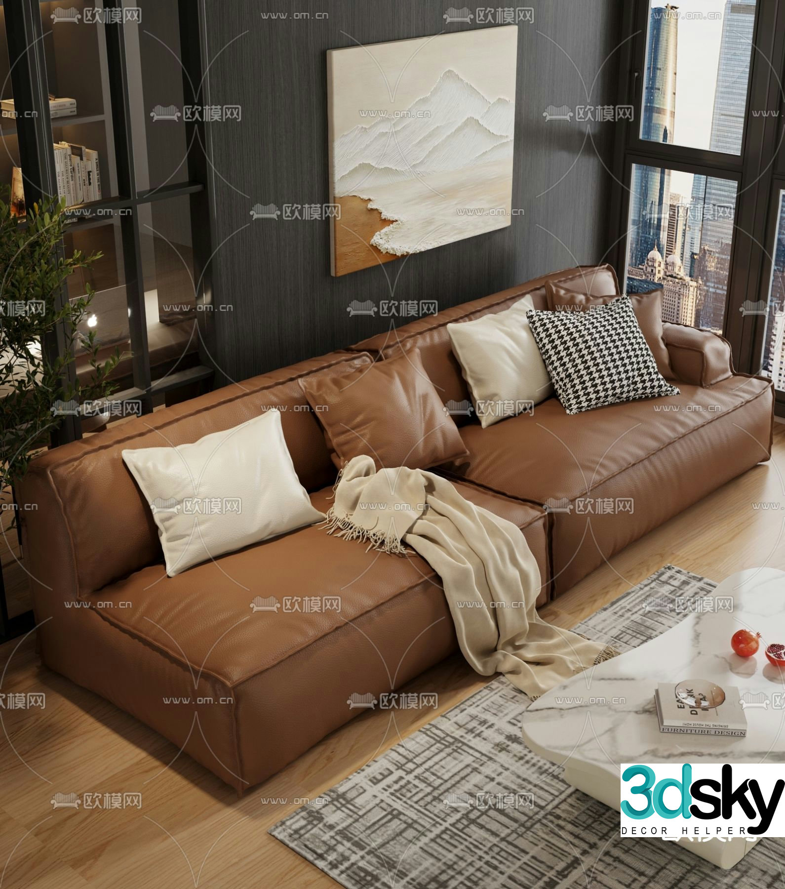 leather sofa loveseat 3d model
