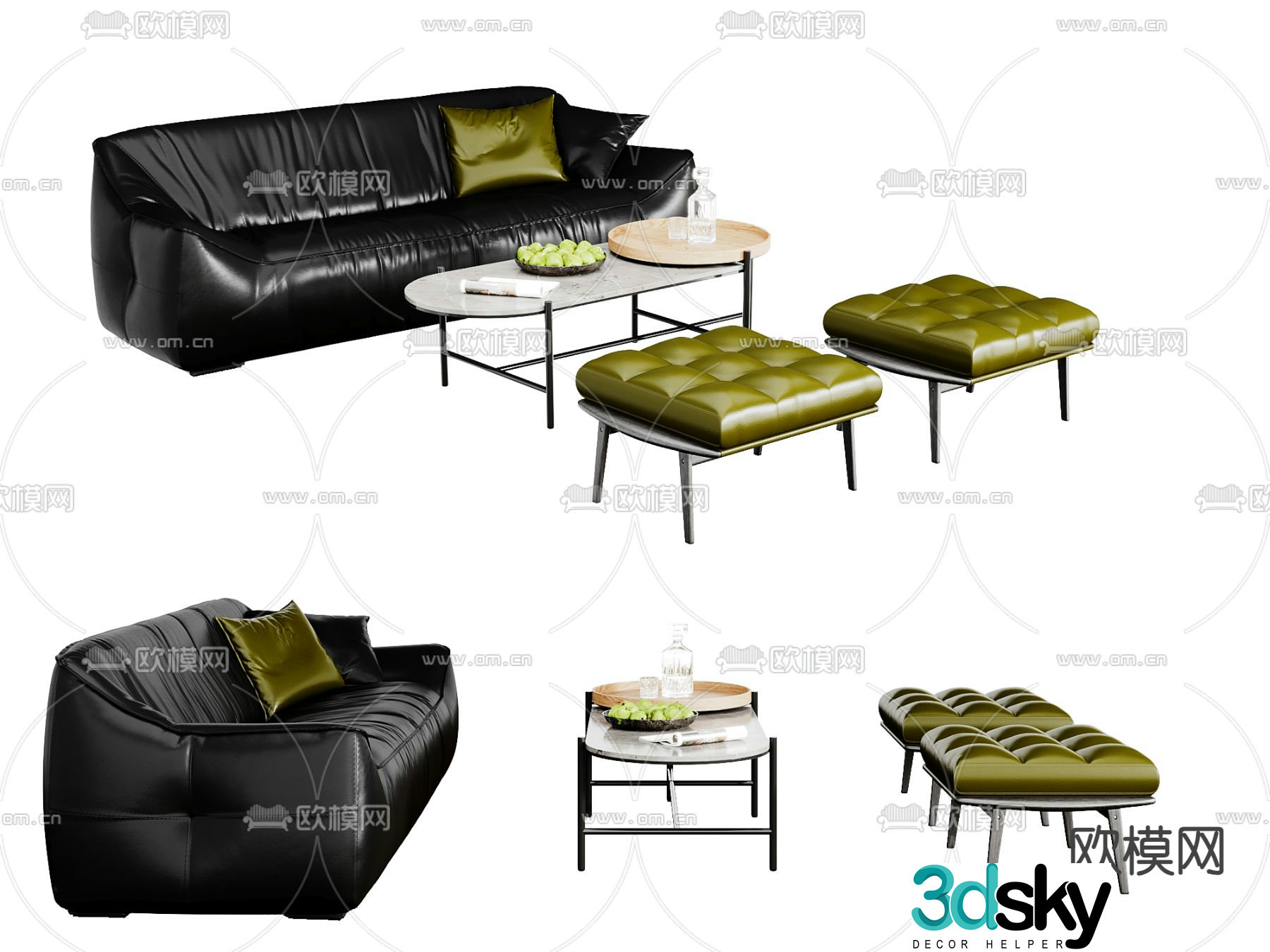 Leather sofa modular sofa 3d model
