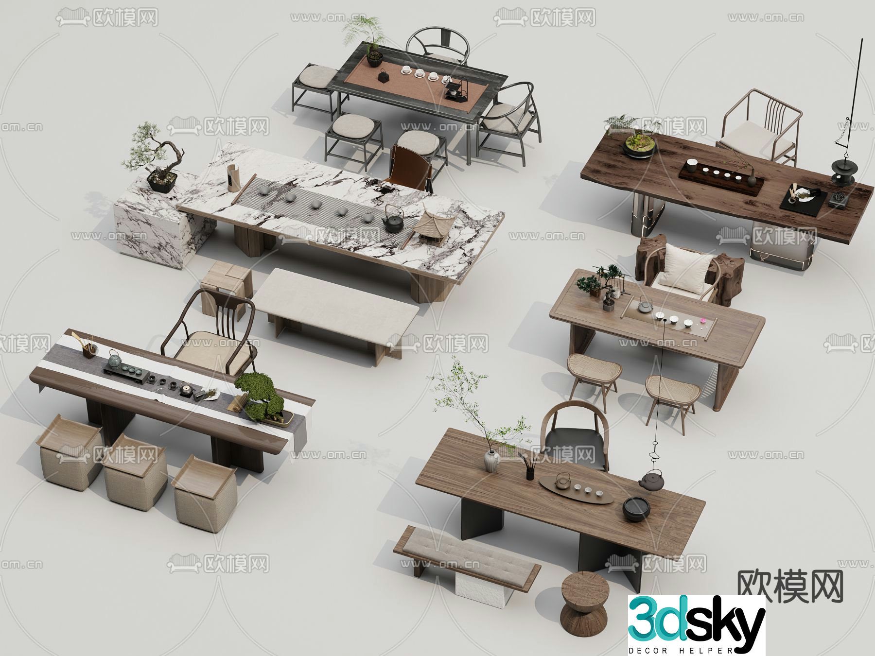 New Chinese style tea table tea table 3d model