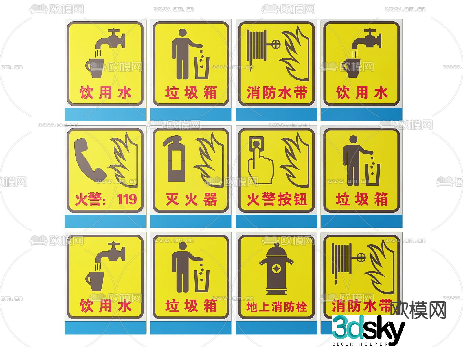 fire sign fire sign fire warning sign fire warning sign 3d model