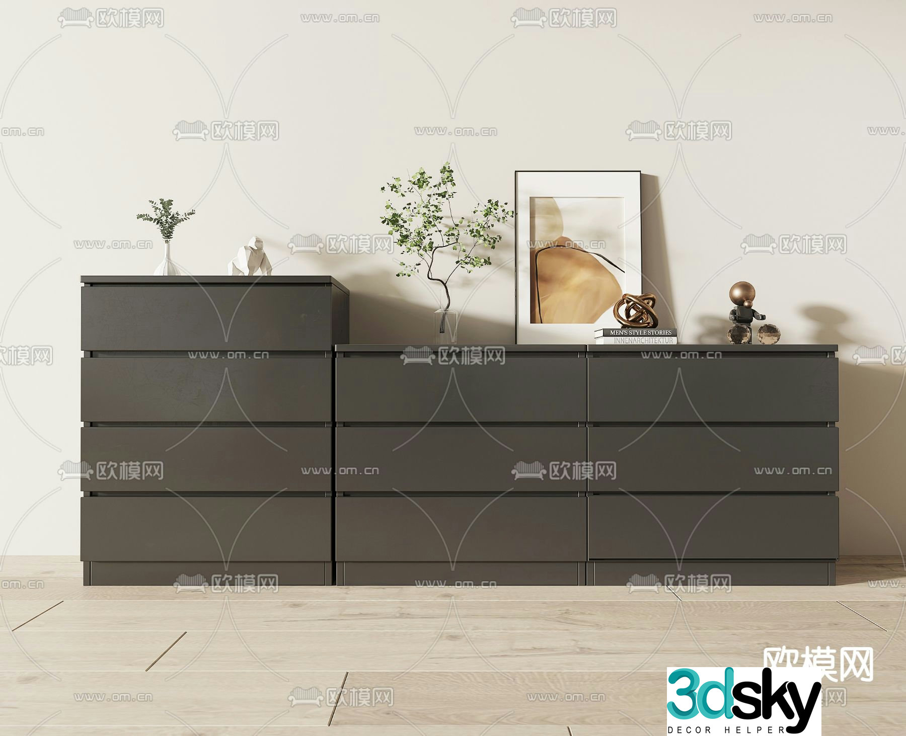 Modern side cabinet chest 3d model