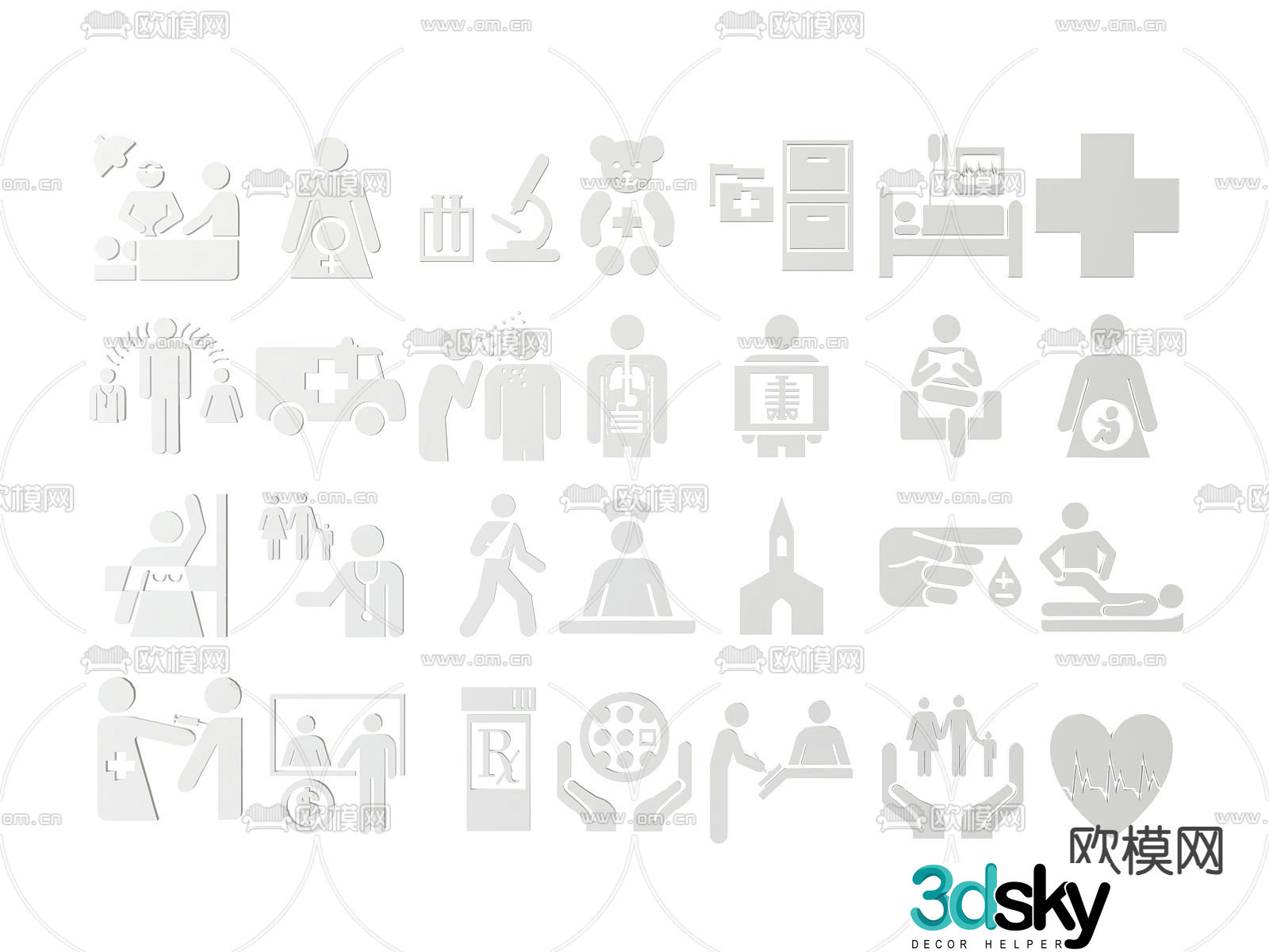 Hospital signs, medical icons, signs, reminder signs 3D model