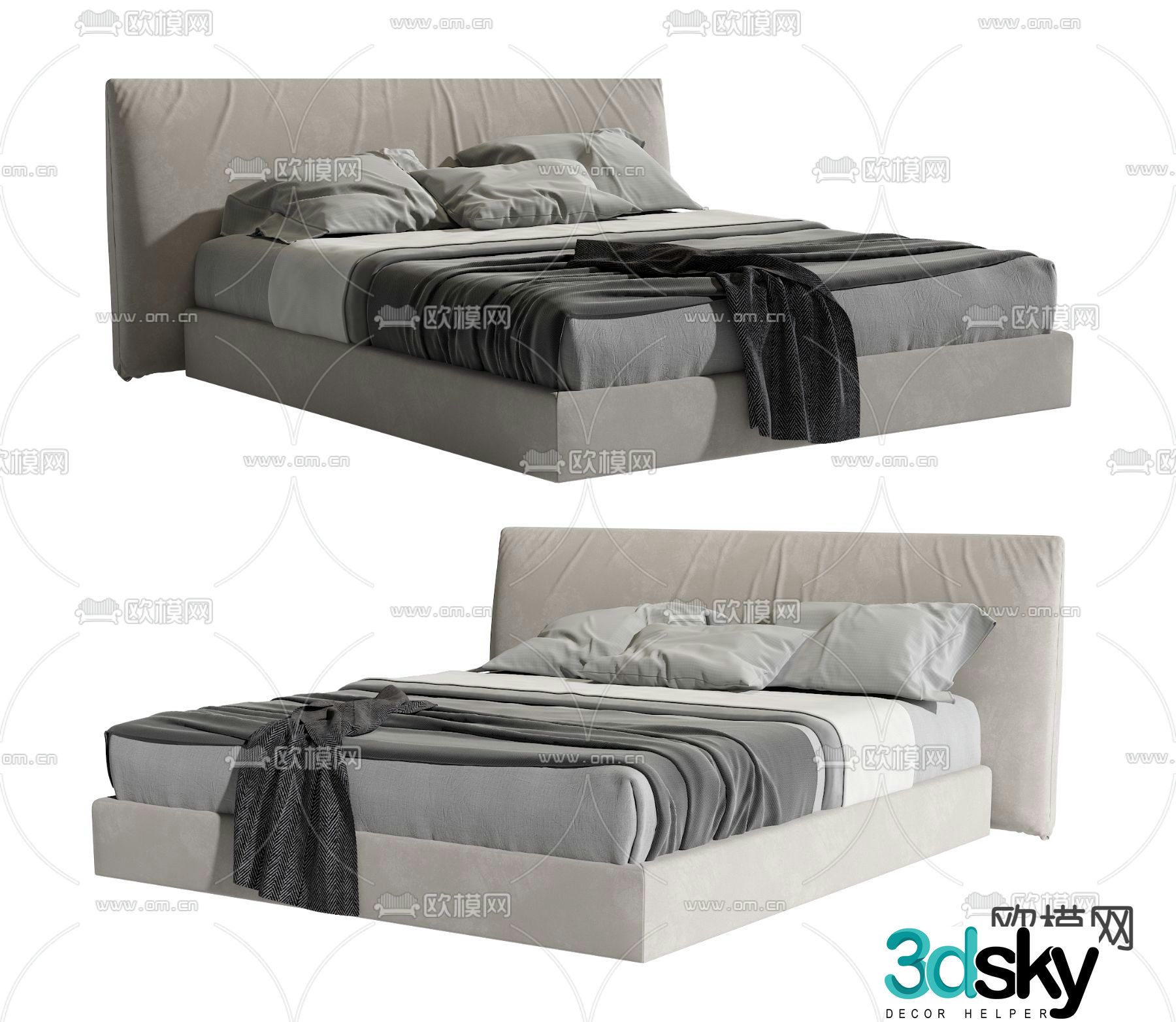 Modern double bed 3d model