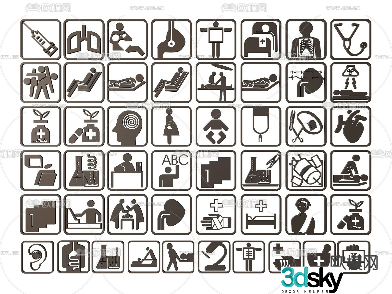 Hospital signs medical icons signs reminder signs 3D model