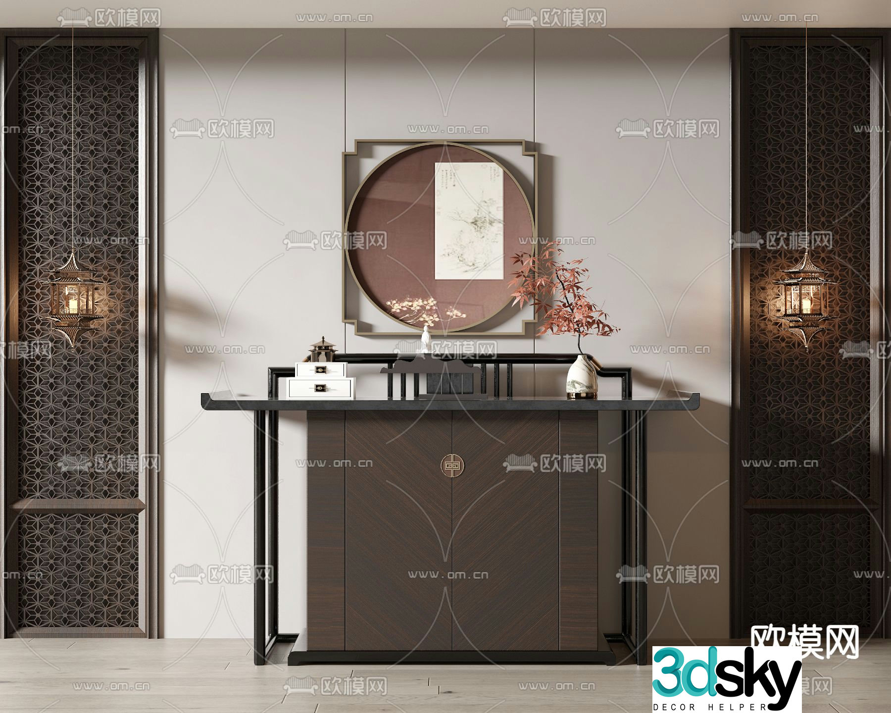 New Chinese style entrance cabinet side cabinet Duanjing cabinet 3D model