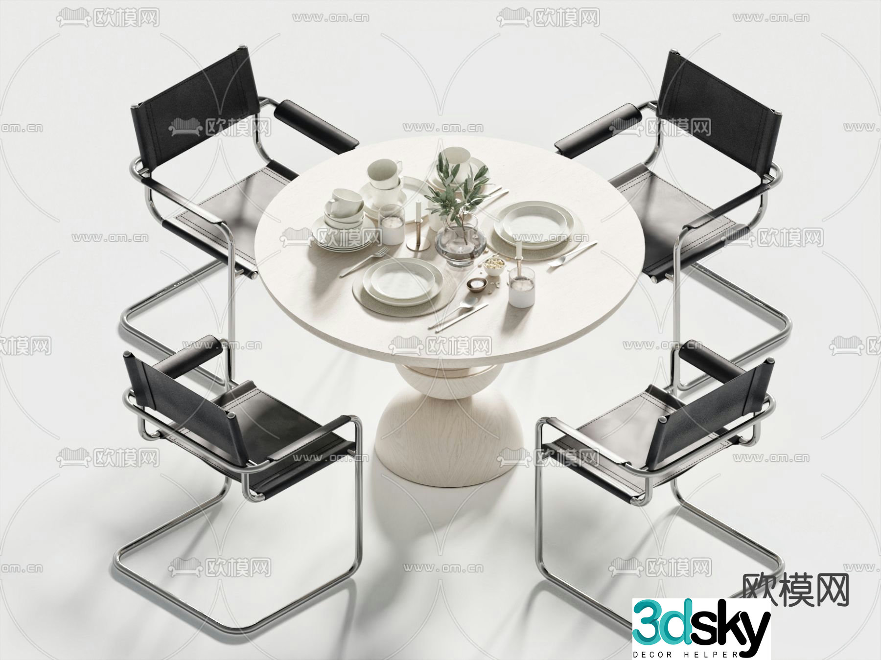 Modern dining table and chairs 3d model