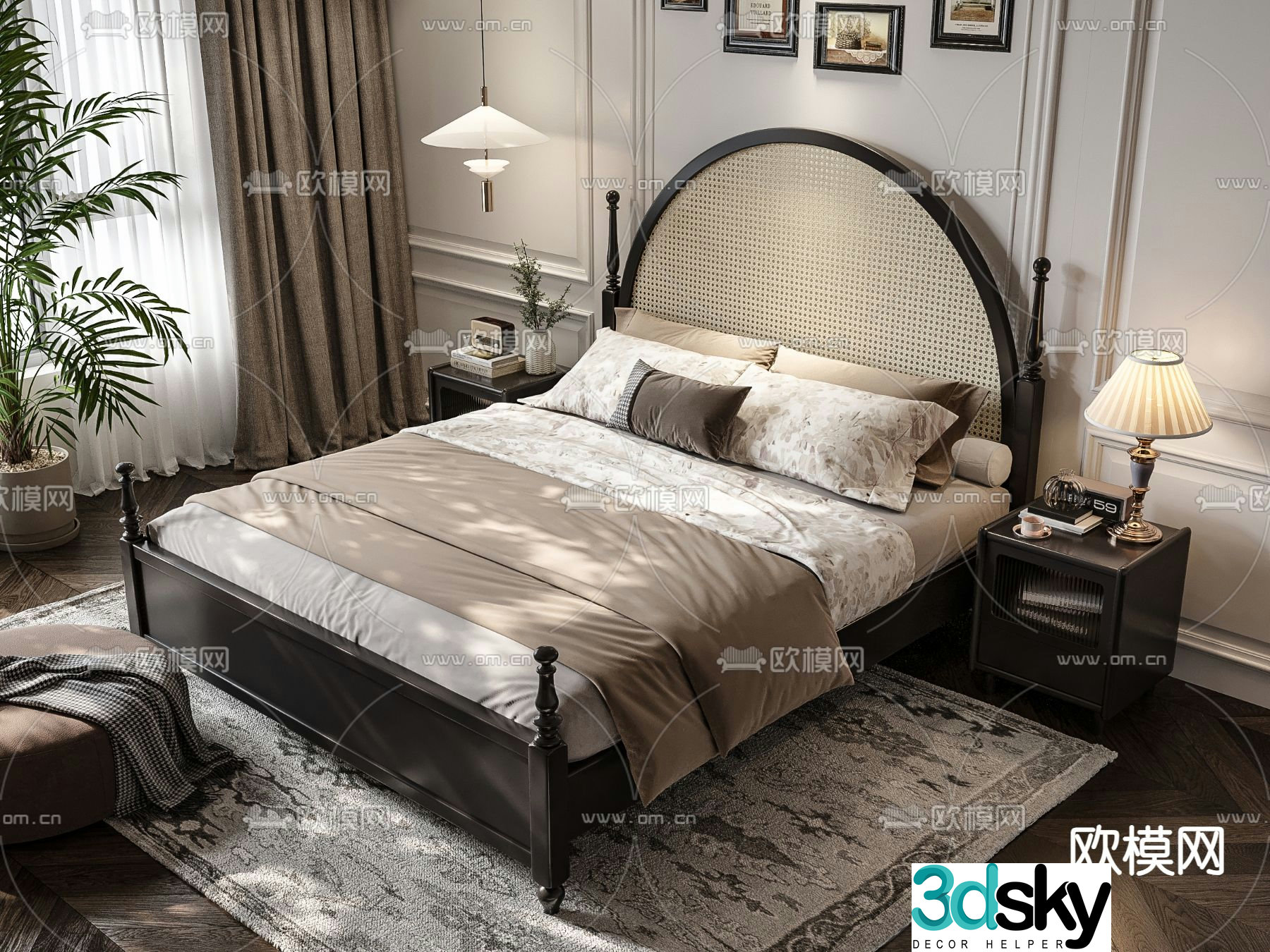 French double bed 3d model