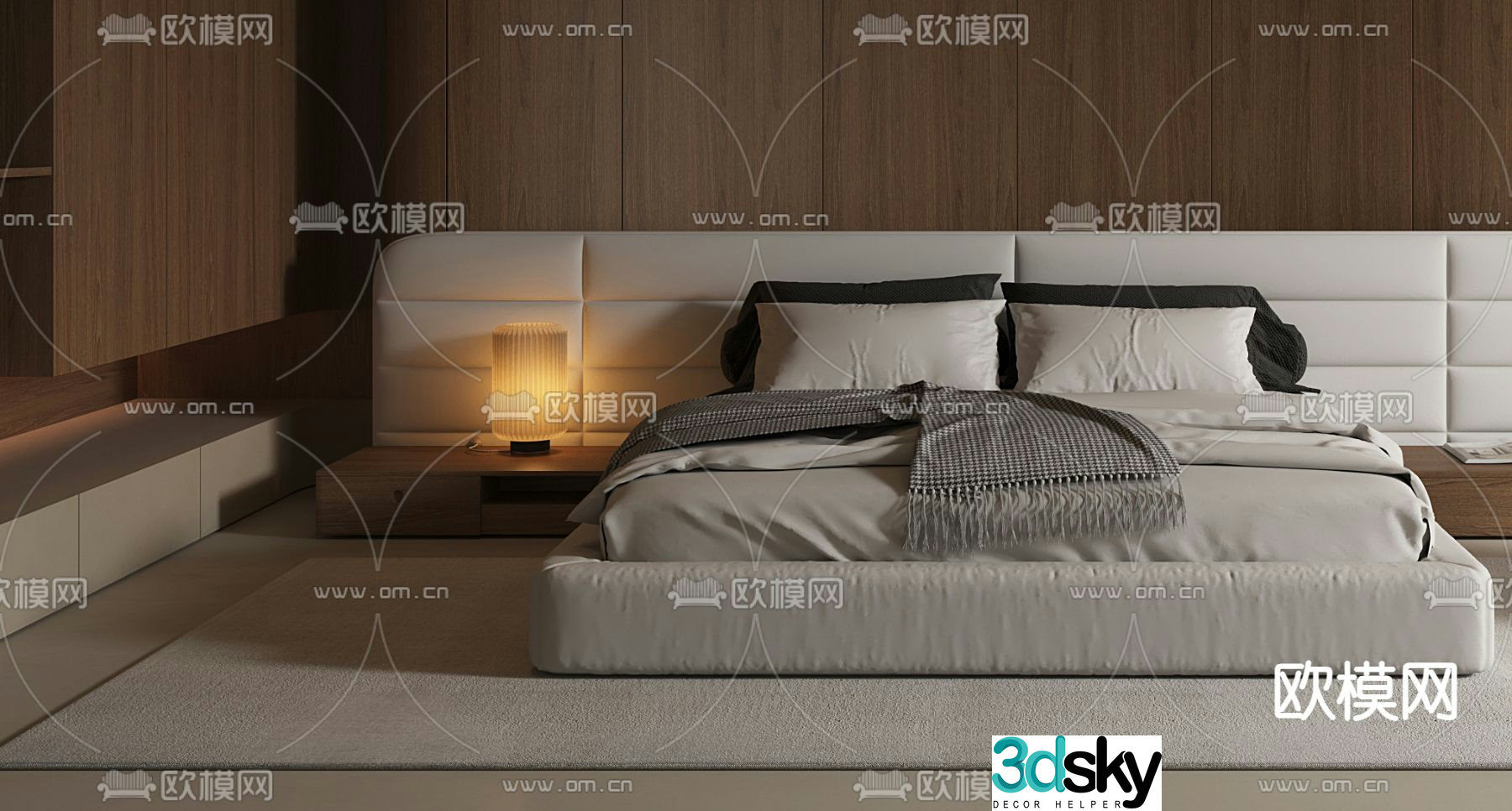 Wabi-sabi double bed bedside table 3d model