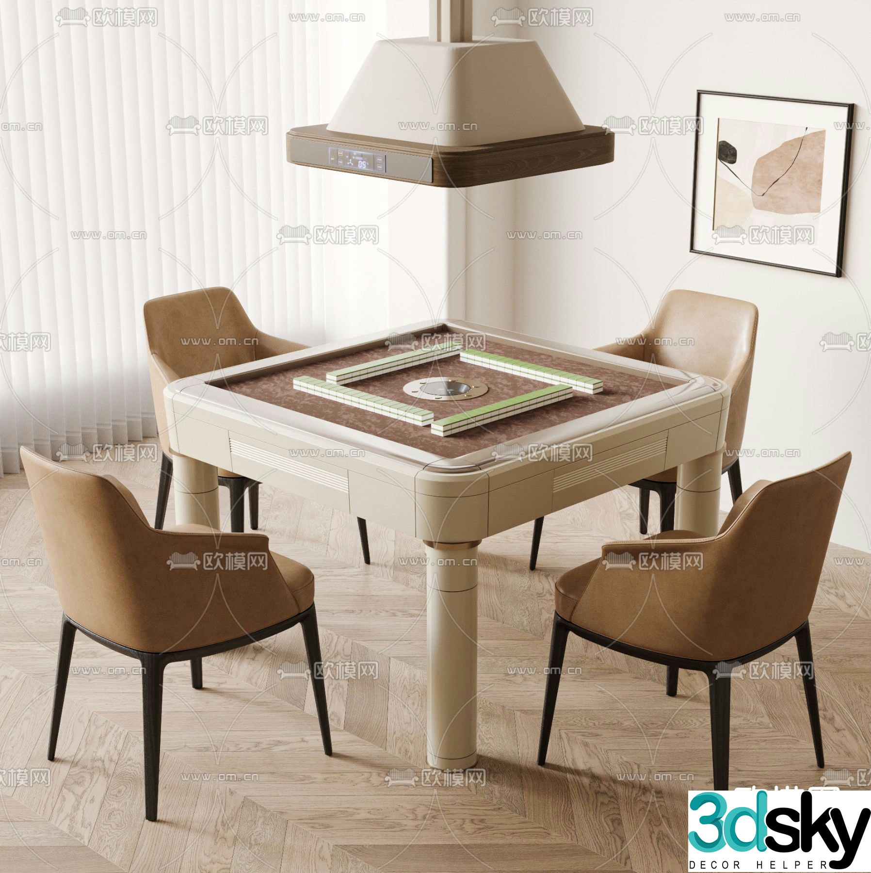 Modern chess and card tables and chairs mahjong tables smoking lamps 3D model
