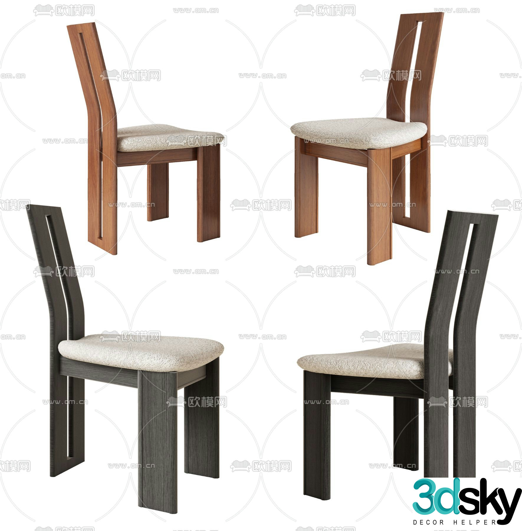 Wabi-sabi style single chair dining chair leisure chair 3D model