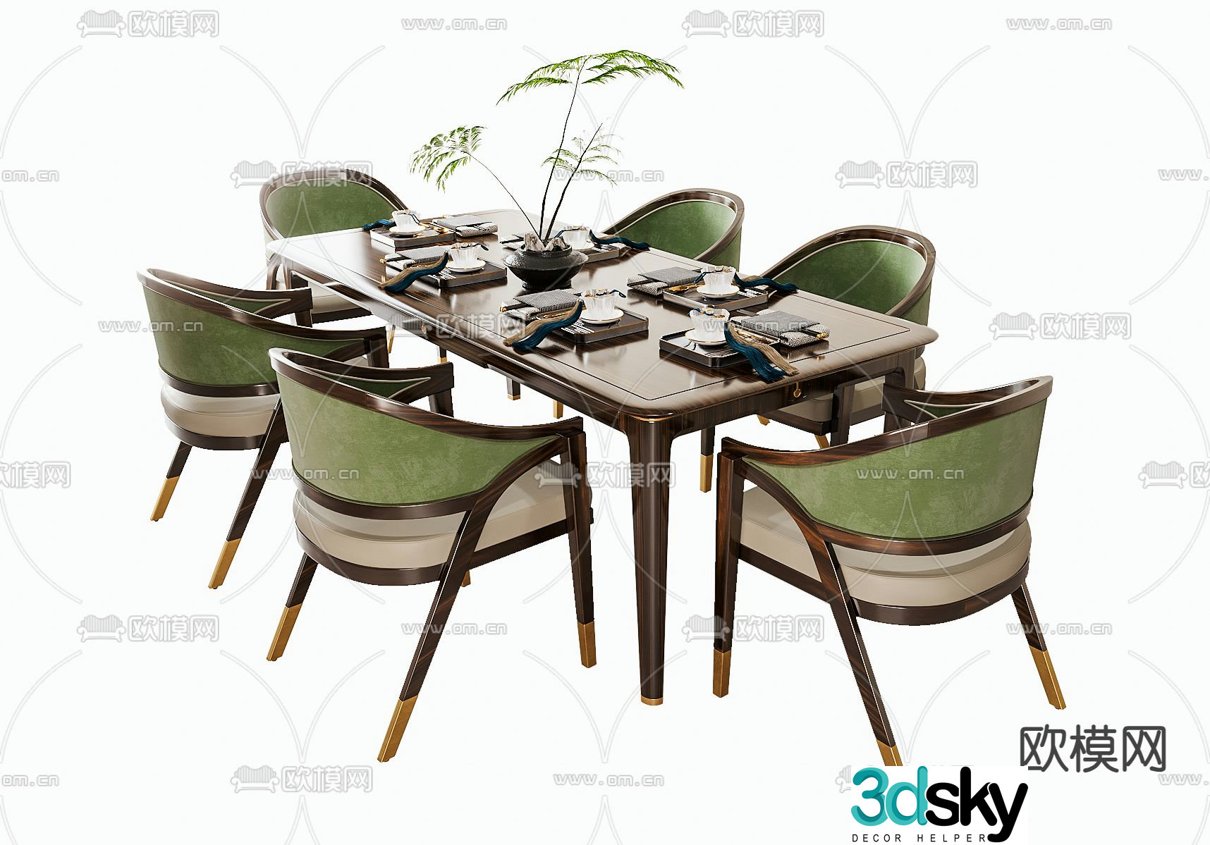 New Chinese dining table and chairs 3d model