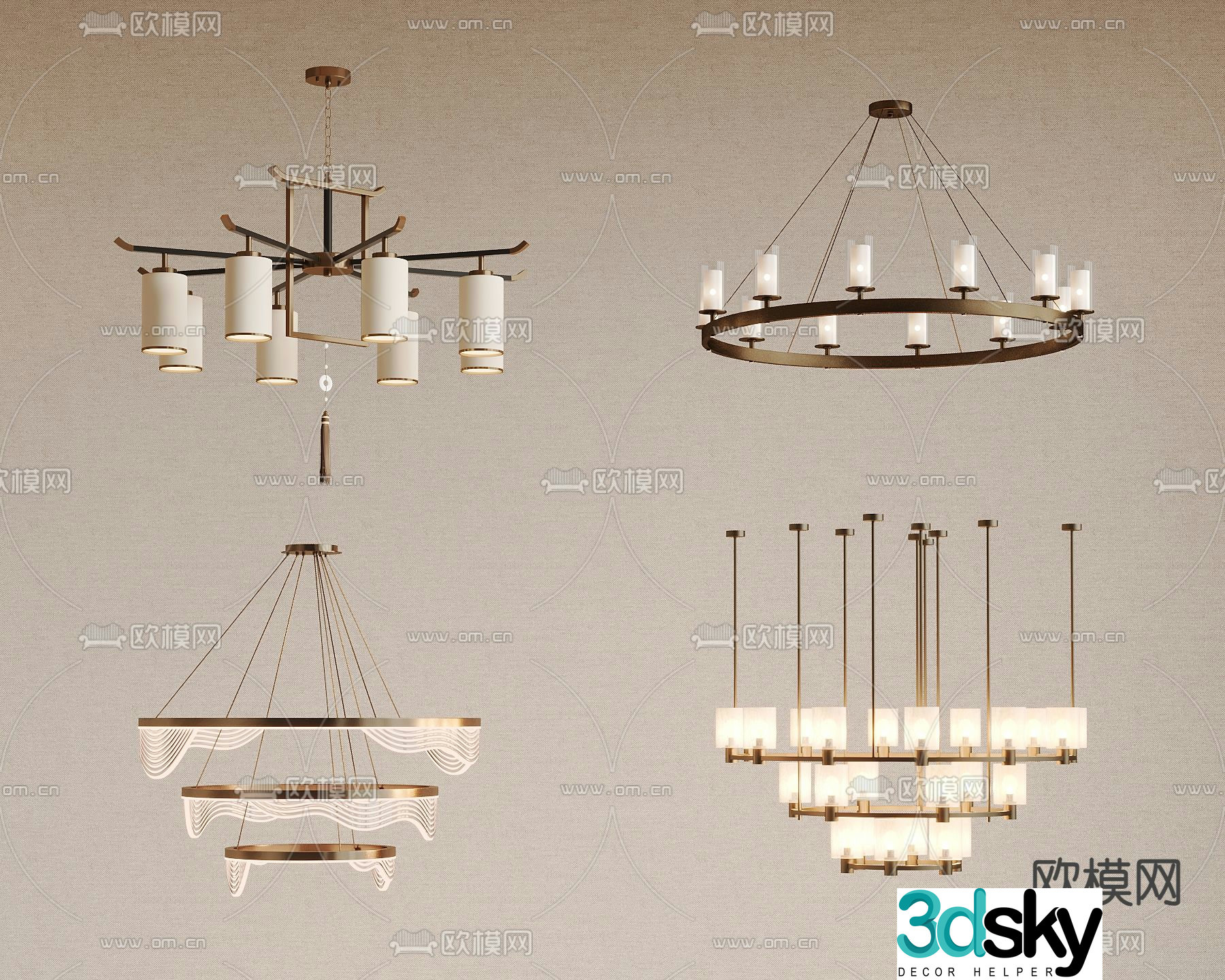 New Chinese style chandelier multi-layer chandelier 3d model