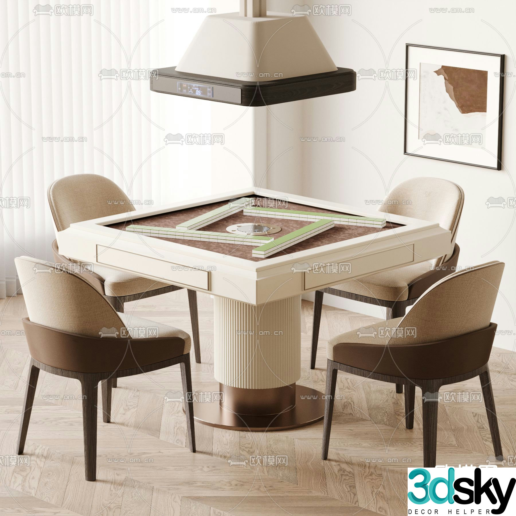 Modern chess and card tables and chairs mahjong table smoking lamp 3D model