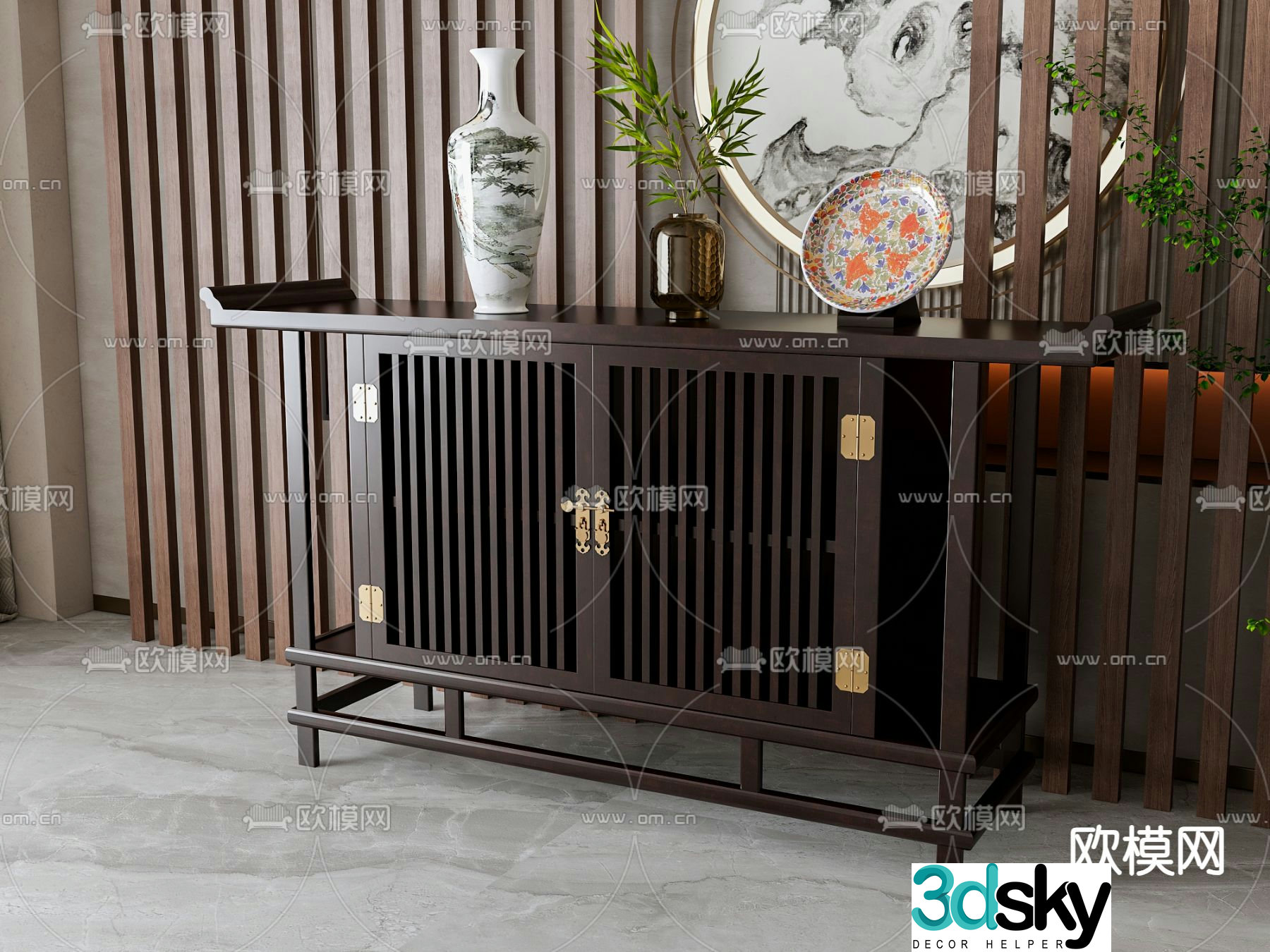 New Chinese style entrance cabinet Duanjingdai 3D model