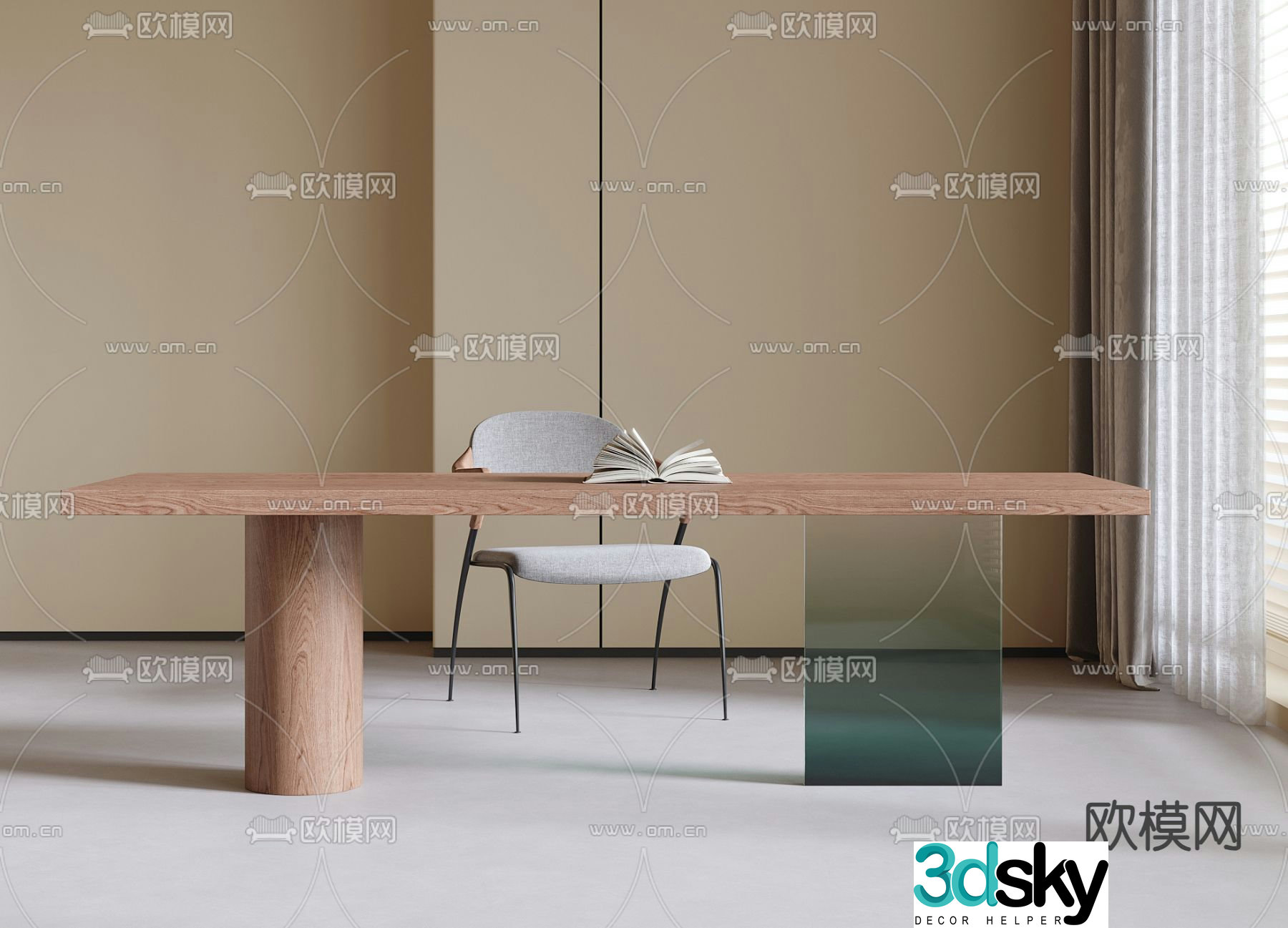 Modern desk chair writing desk 3d model