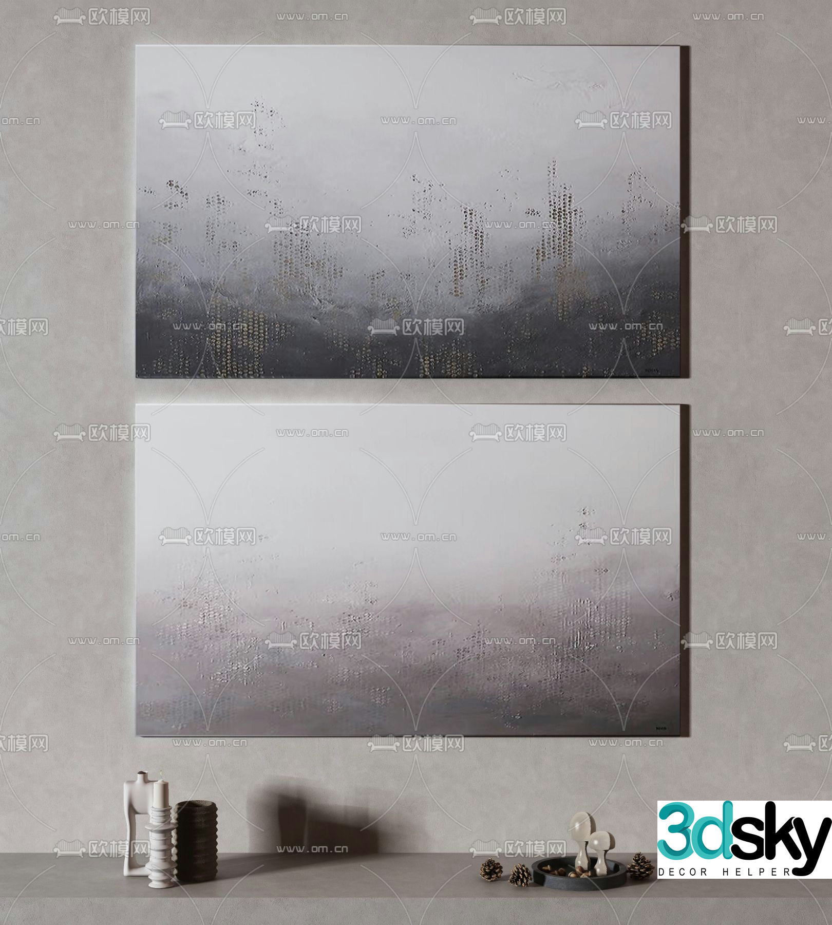 Wasabi wind combination painting Abstract painting Decorative painting 3d model