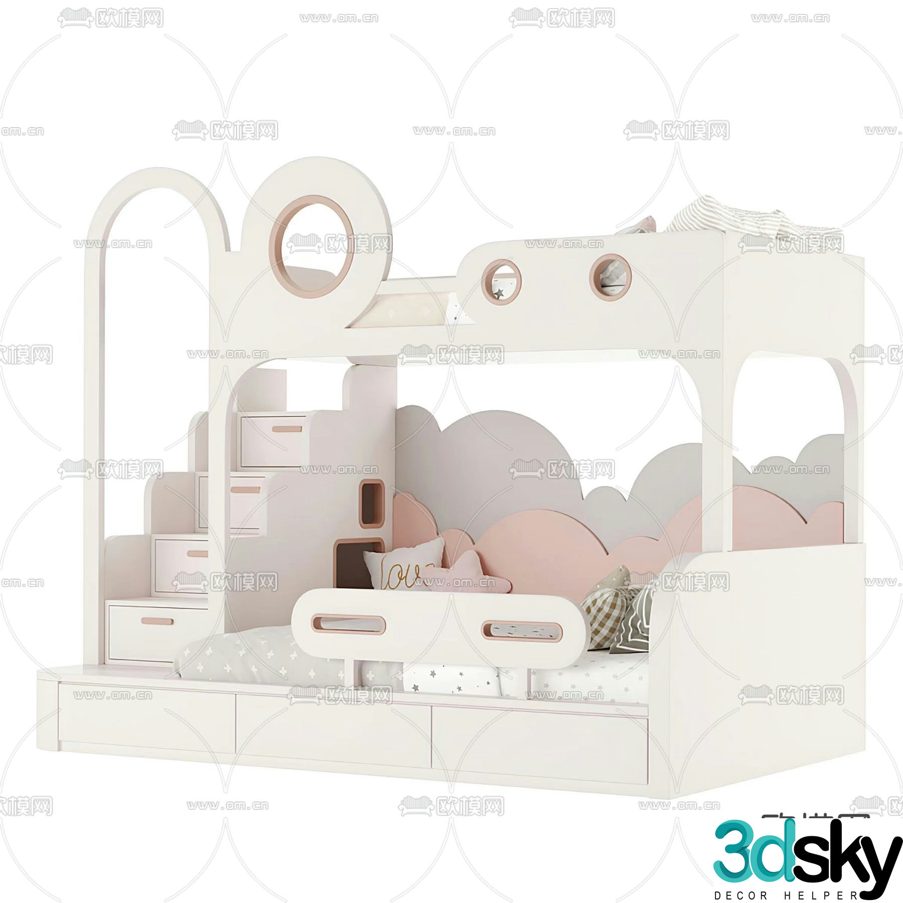 bunk bed children’s bed princess bed bunk bed 3d model