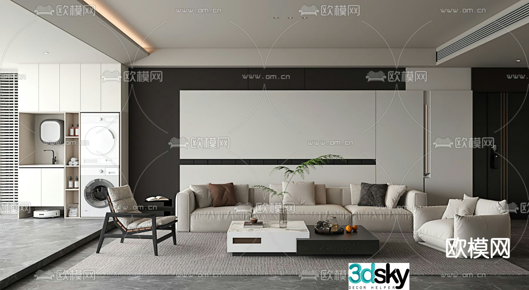 Senior gray living room TV background 3d model