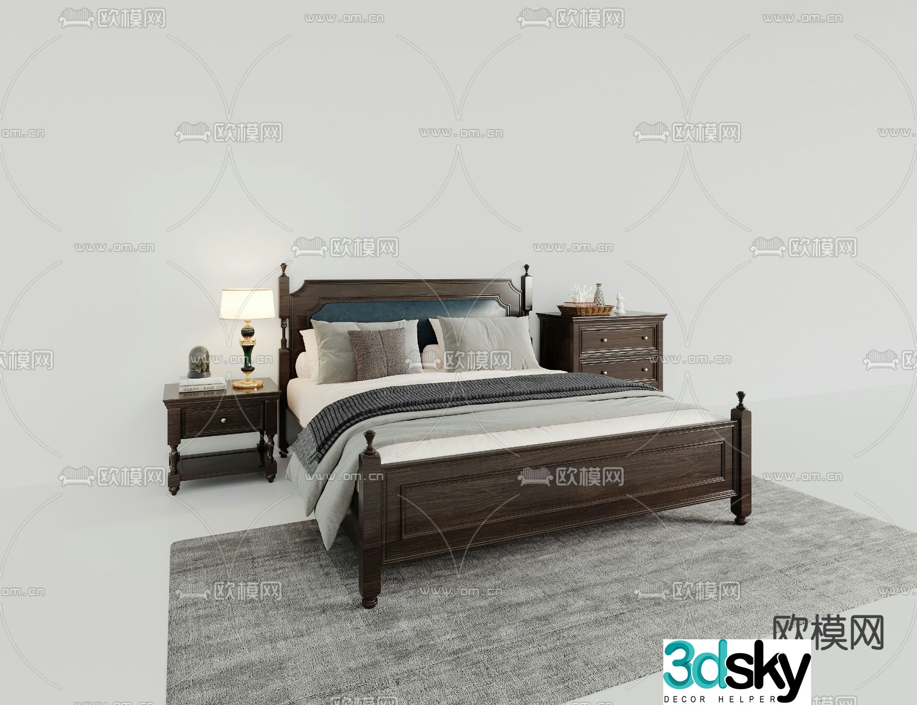 American double bed 3d model
