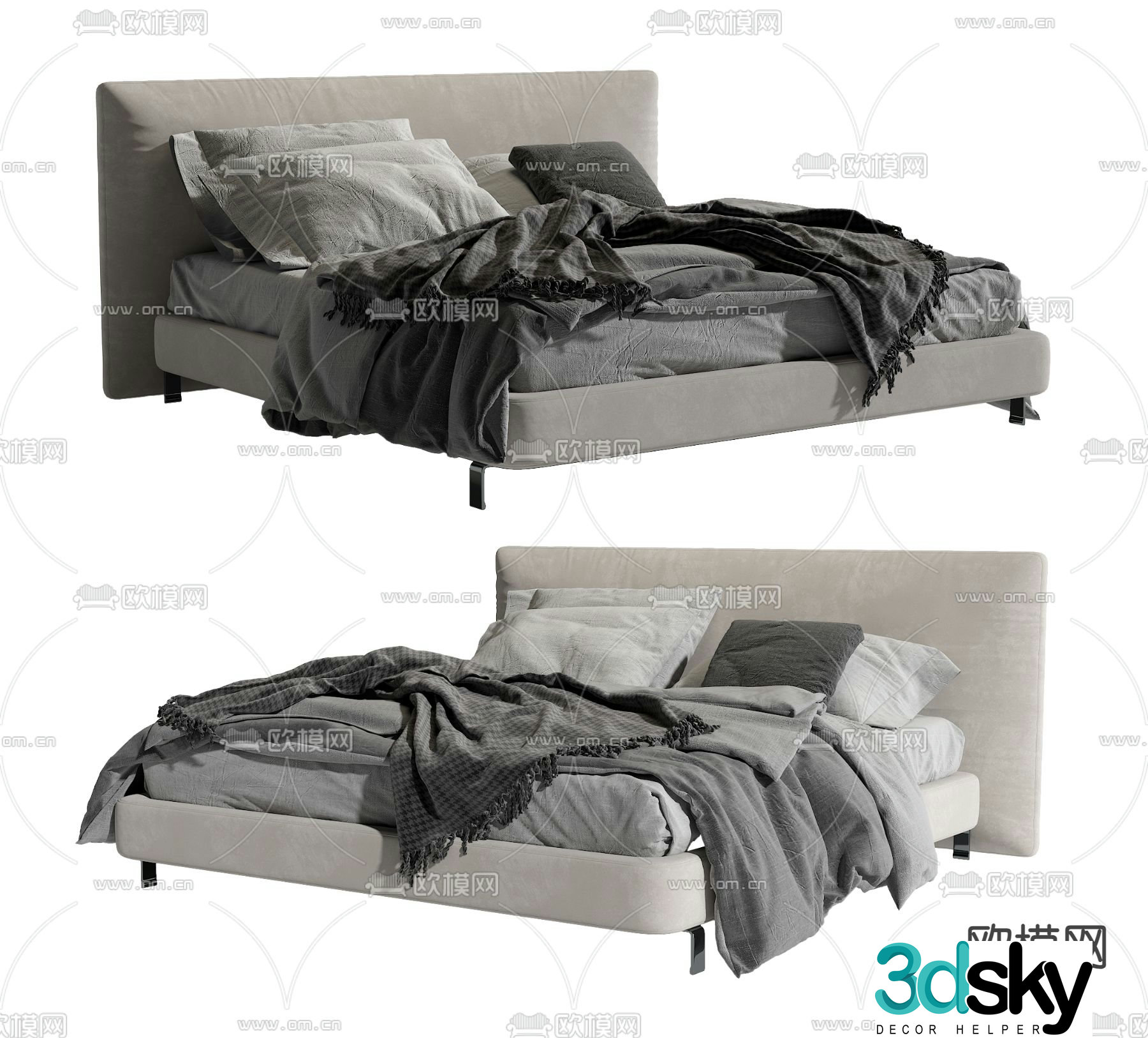 Modern double bed 3d model