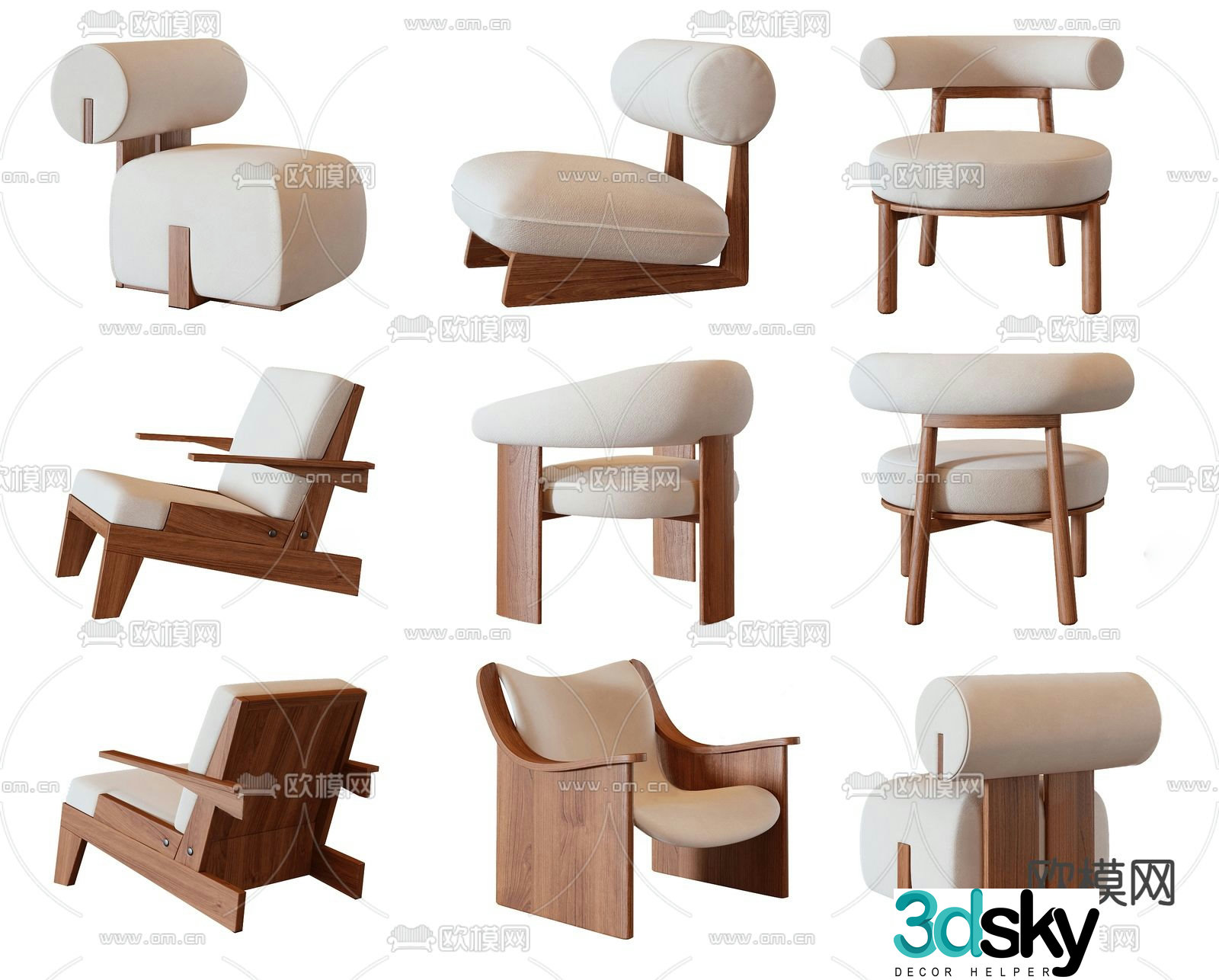 Wabi-sabi sofa chair leisure chair armchair 3d model