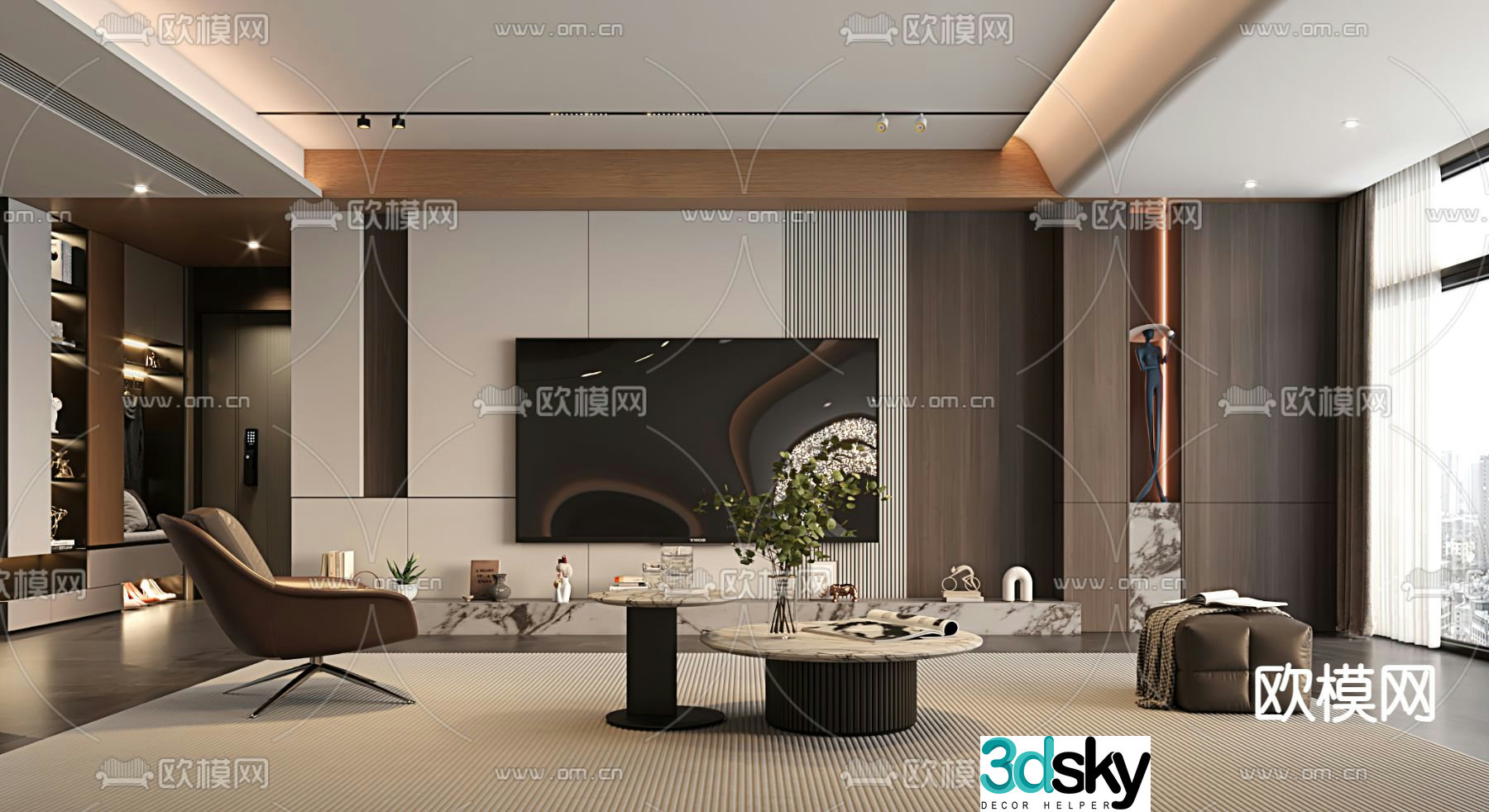 Modern living room TV background 3d model