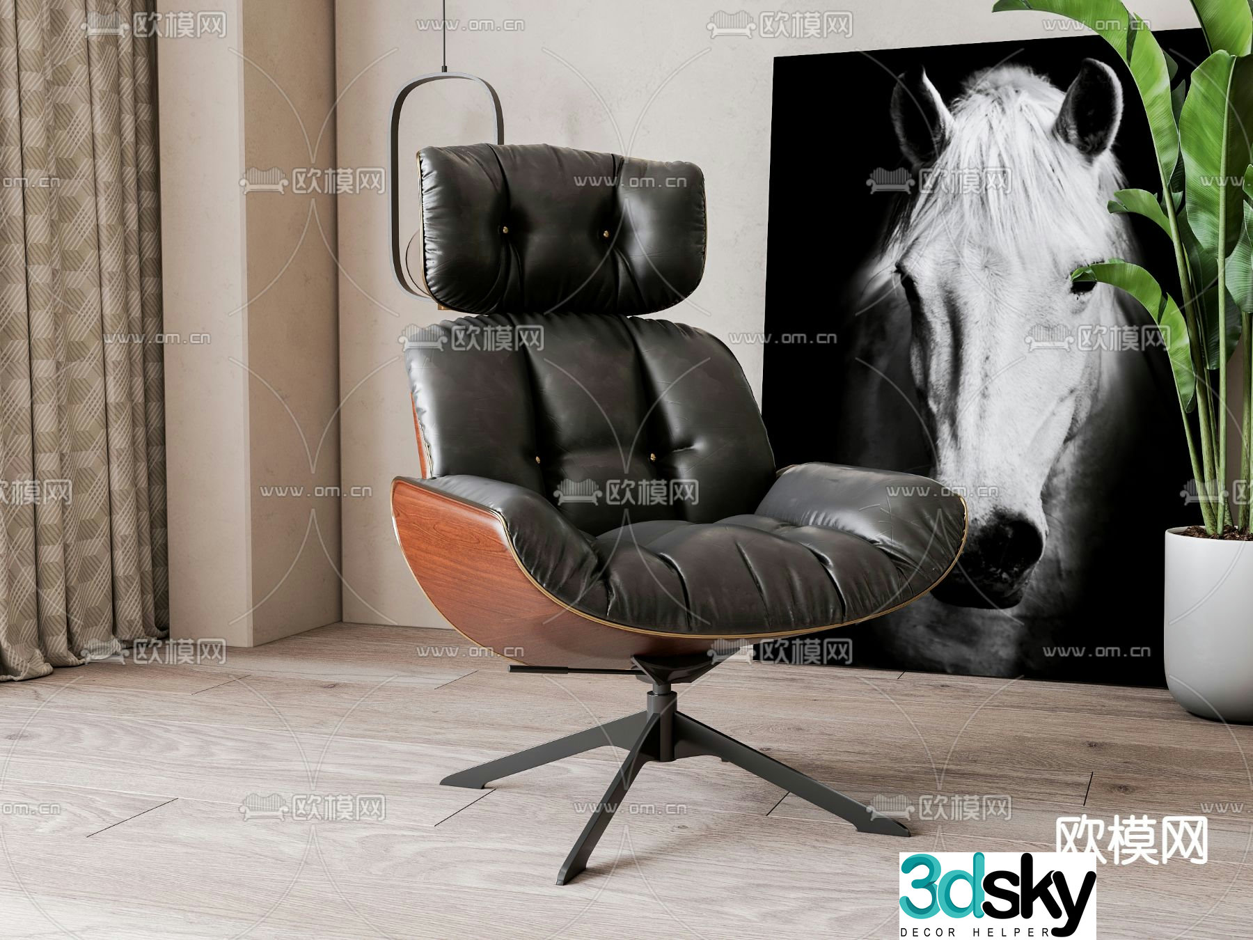 Leather leisure chair sofa chair boss chair 3d model