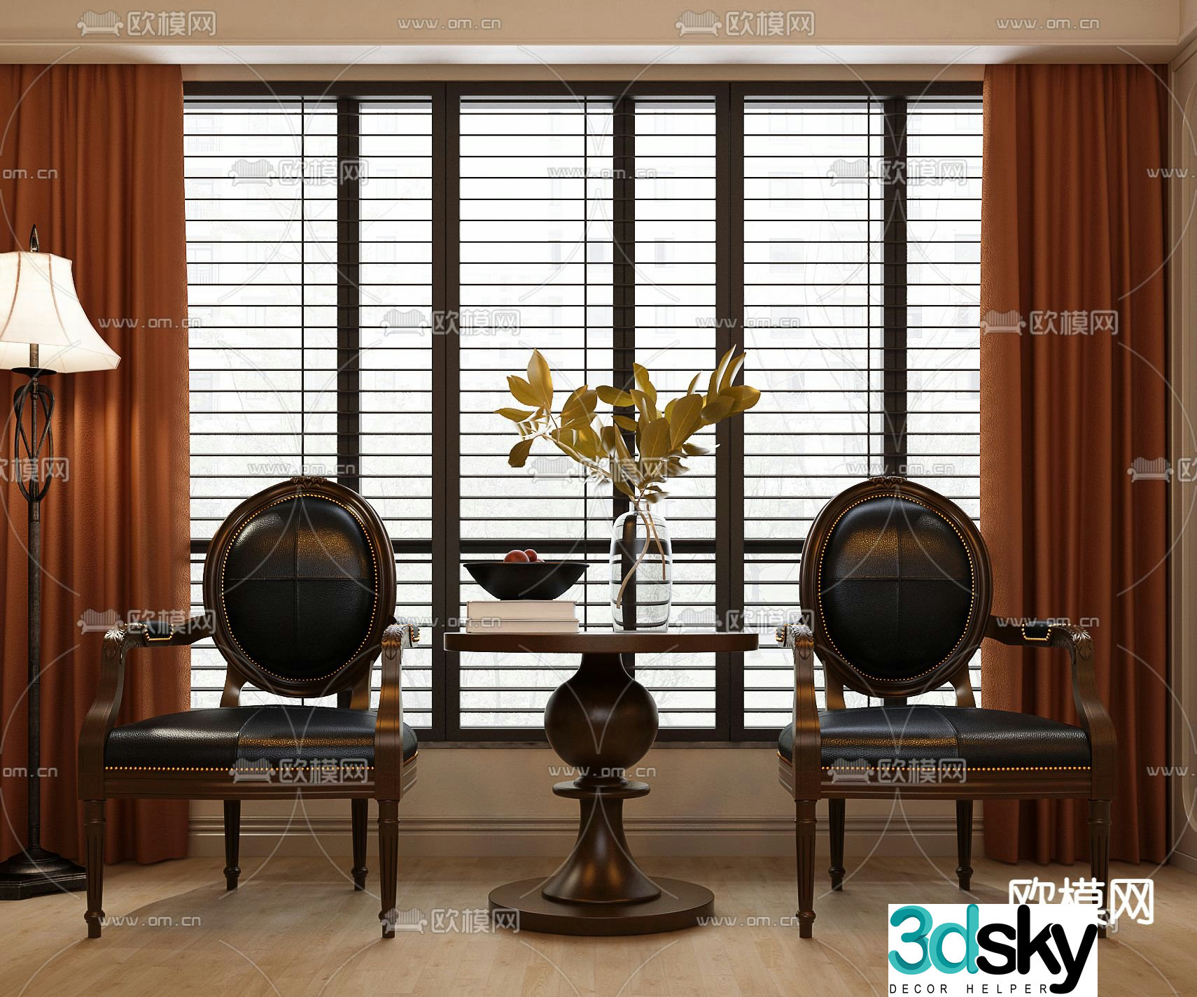 American armchair round table leisure chair 3d model