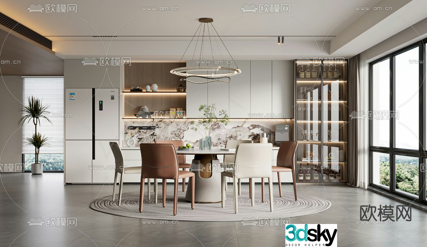Modern restaurant round dining table 3d model