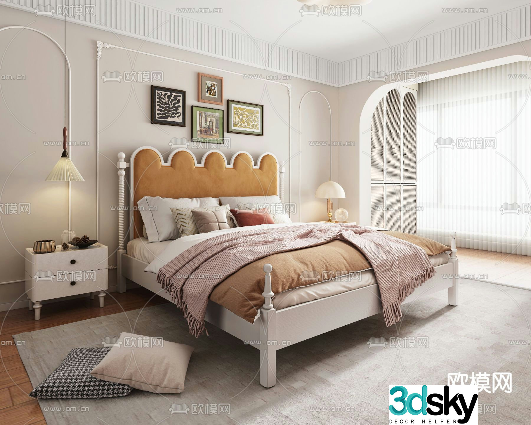 American double bed 3d model