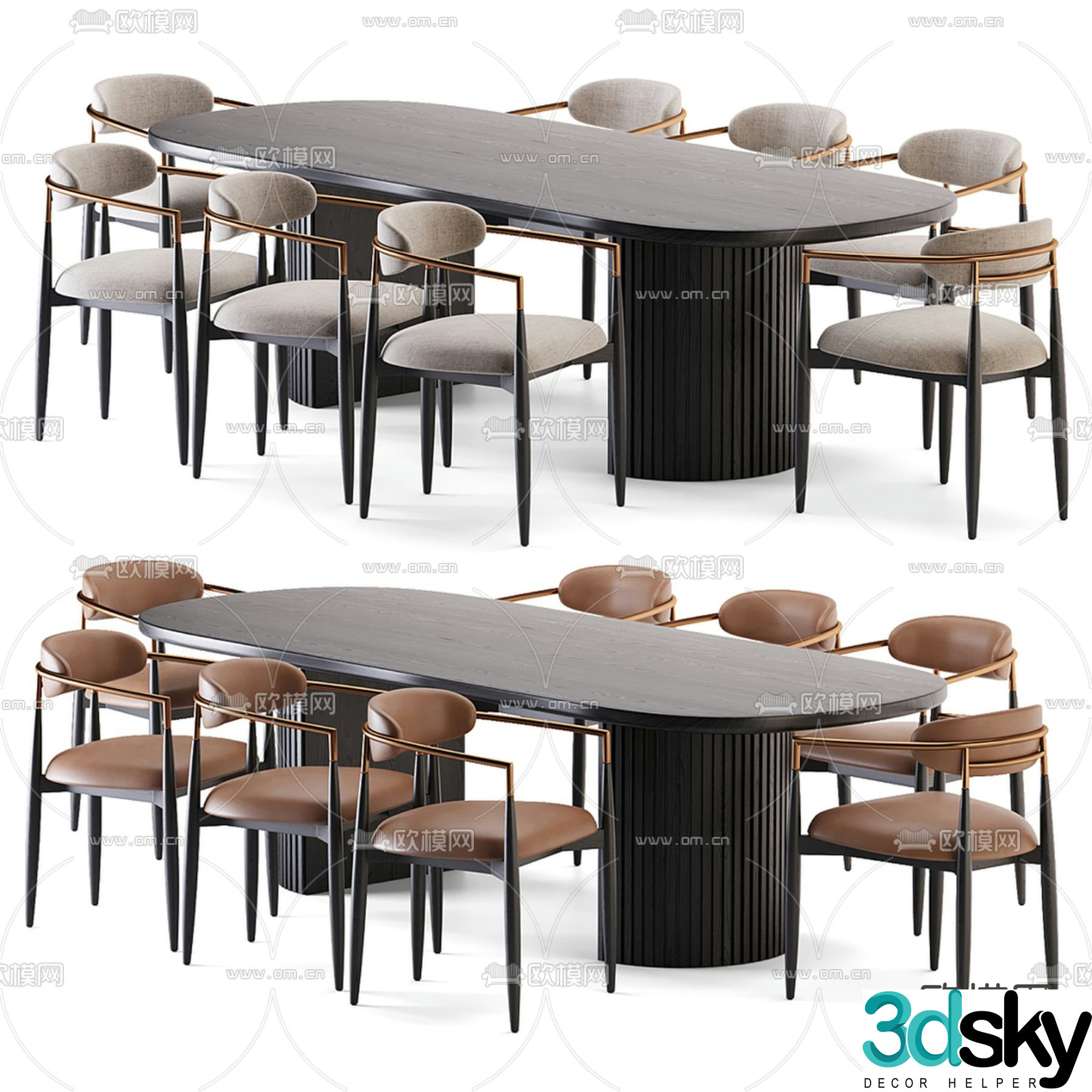 Light luxury dining table and chairs Bar dining table 3D model