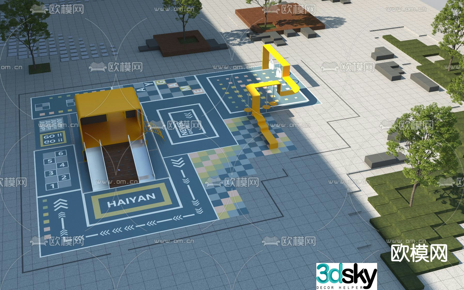 Square landscape children’s play area 3d model