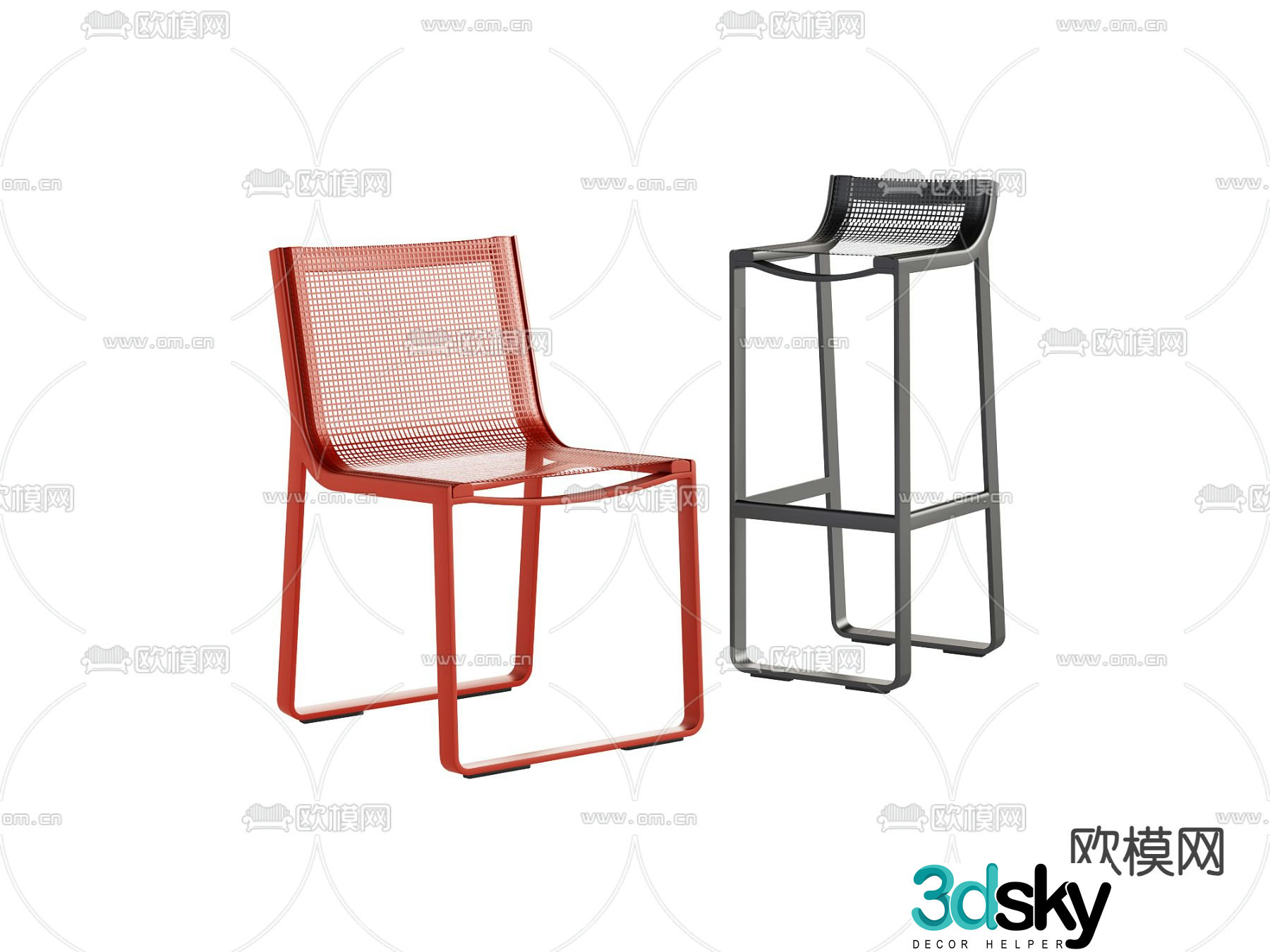 Modern chair dining chair bar chair 3d model