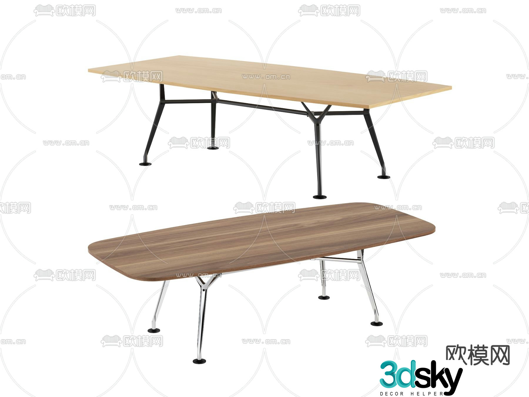 Wooden office desk conference table 3d model