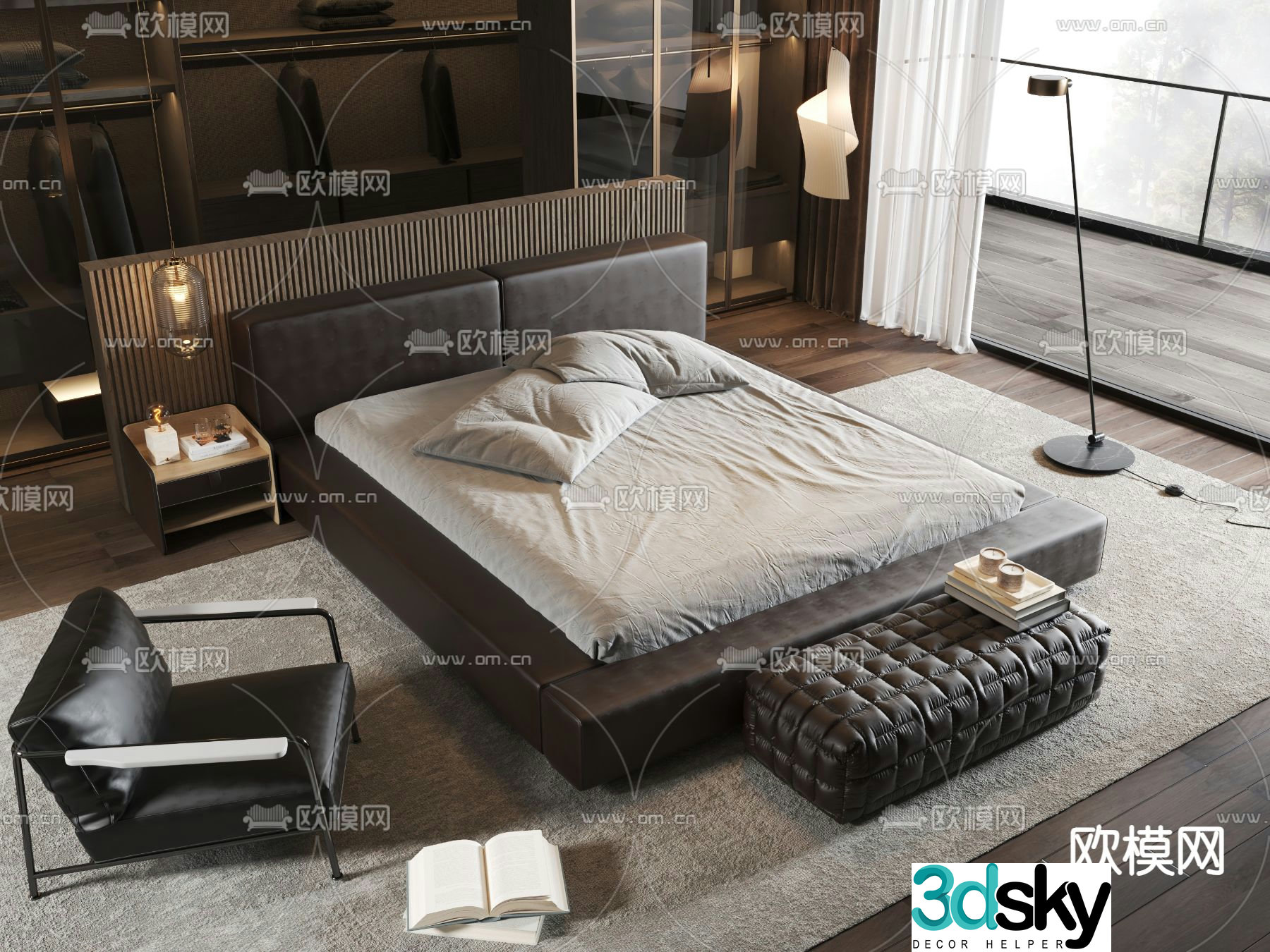 Leather double bed 3d model
