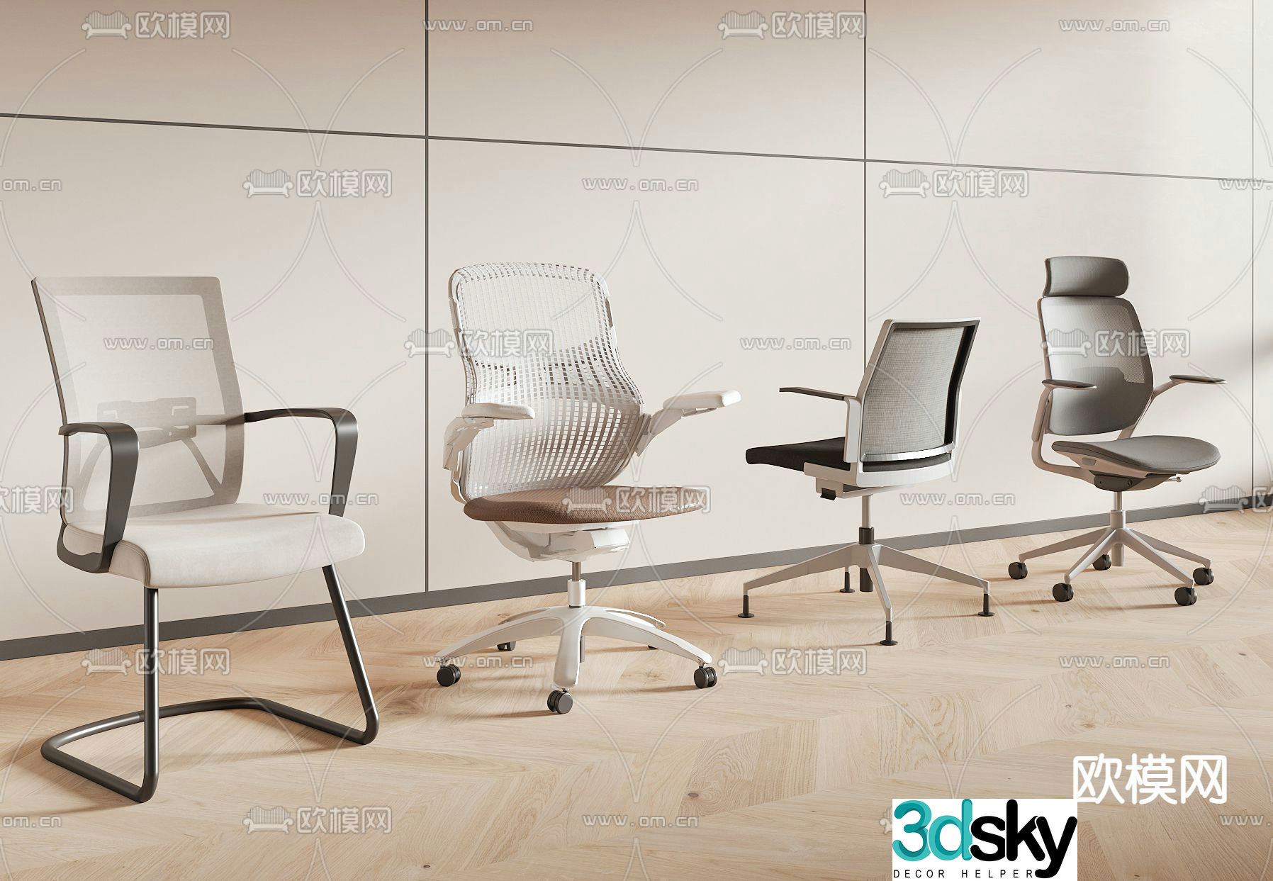 Modern office chair swivel chair staff chair mesh chair 3d model