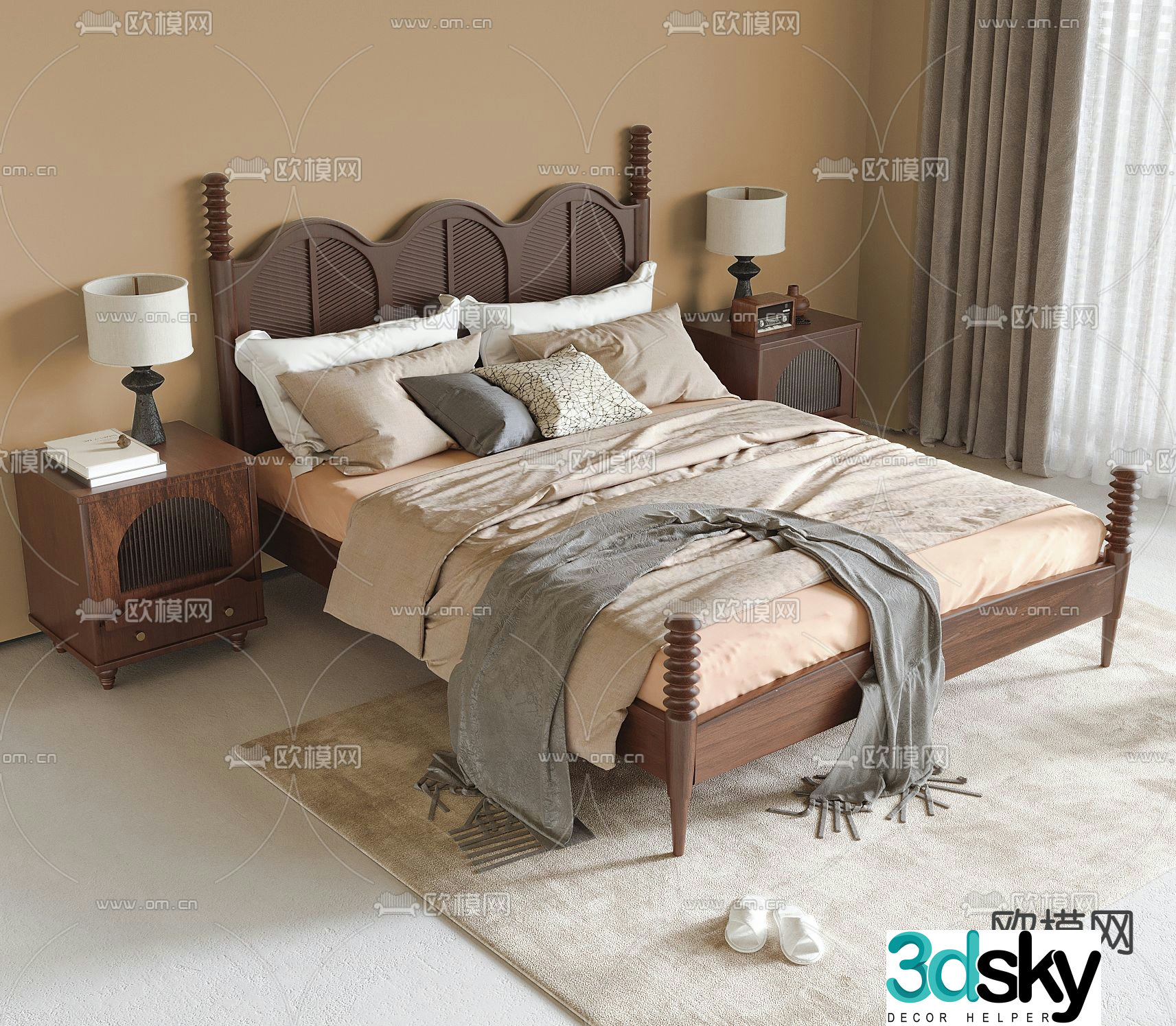 Medieval style double bed 3d model