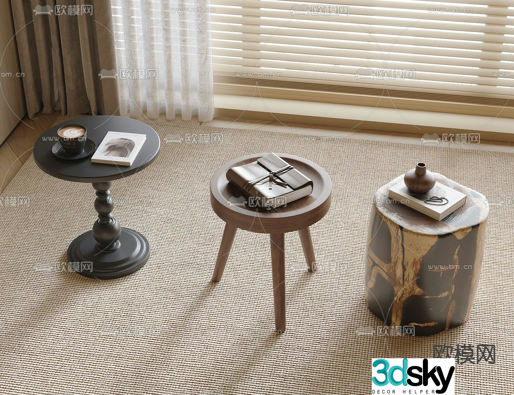 Medieval style side table corner table round table table table 3D model