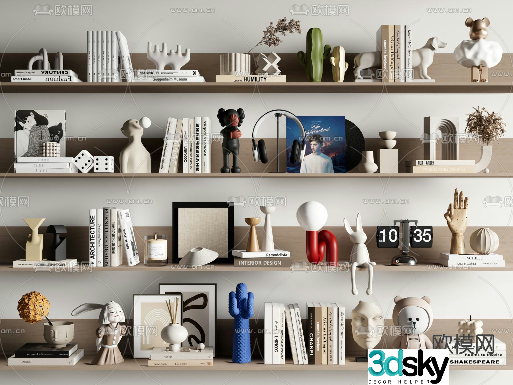 Modern decorations ornaments books hanging paintings sculpture 3d model