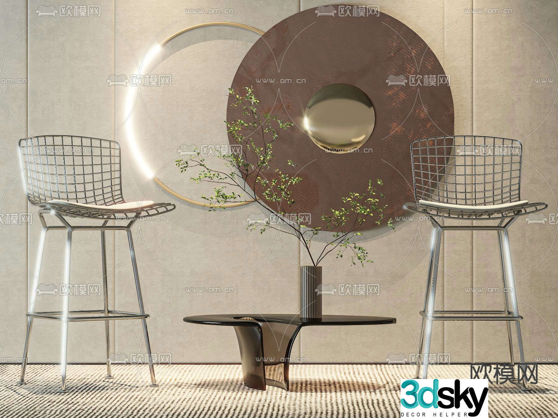 Wrought iron bar chair bar stool bar stool 3D model