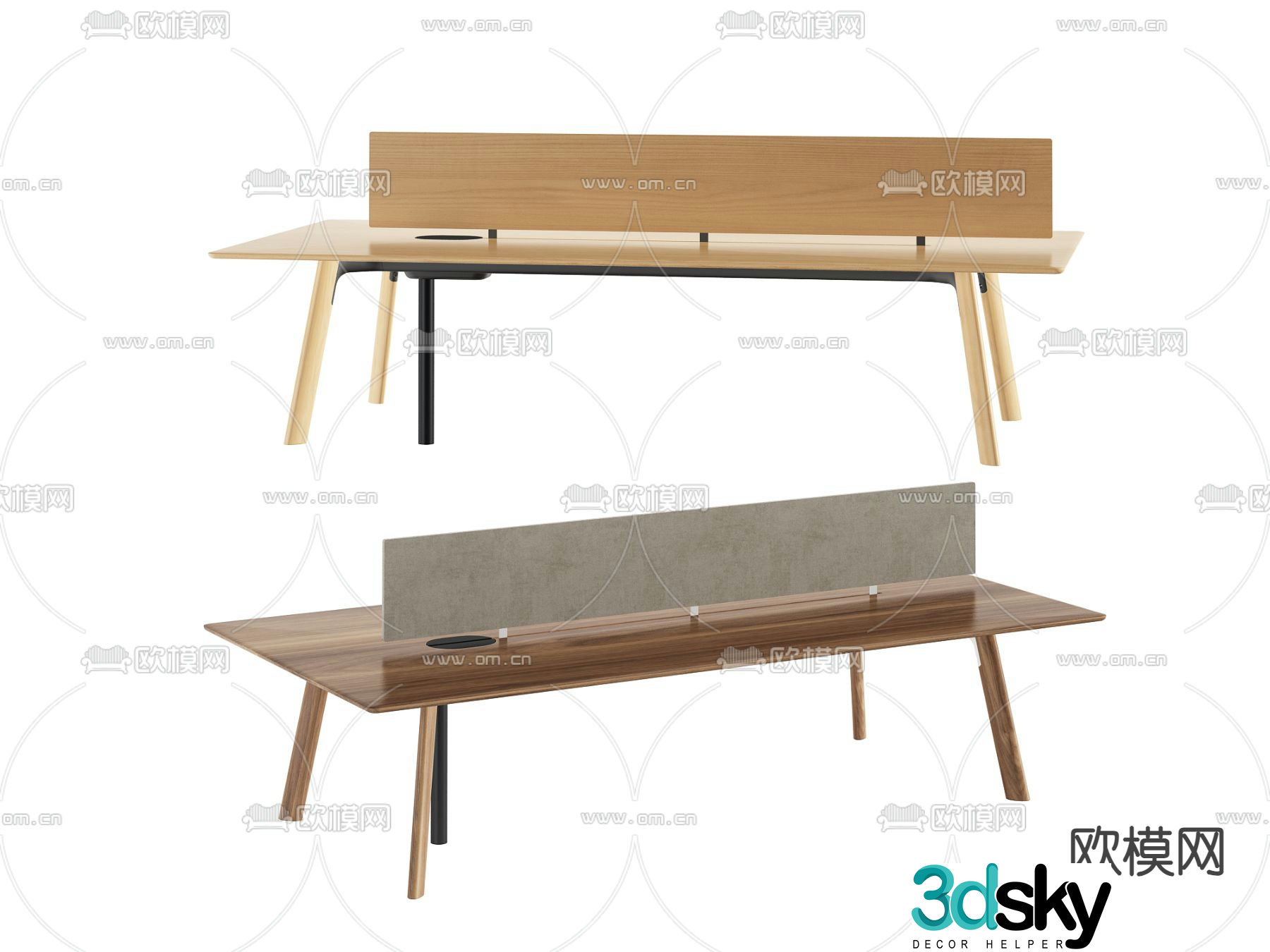 Wooden desk card space desk 3D model