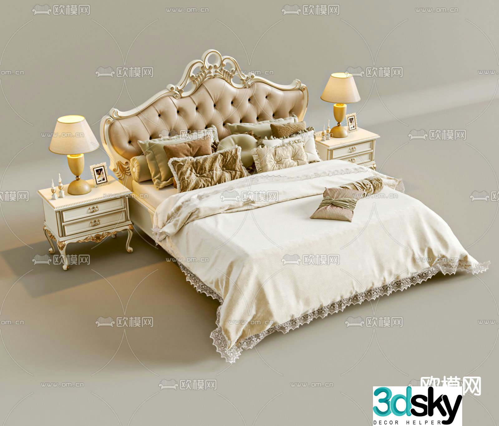 Simple European double bed 3d model