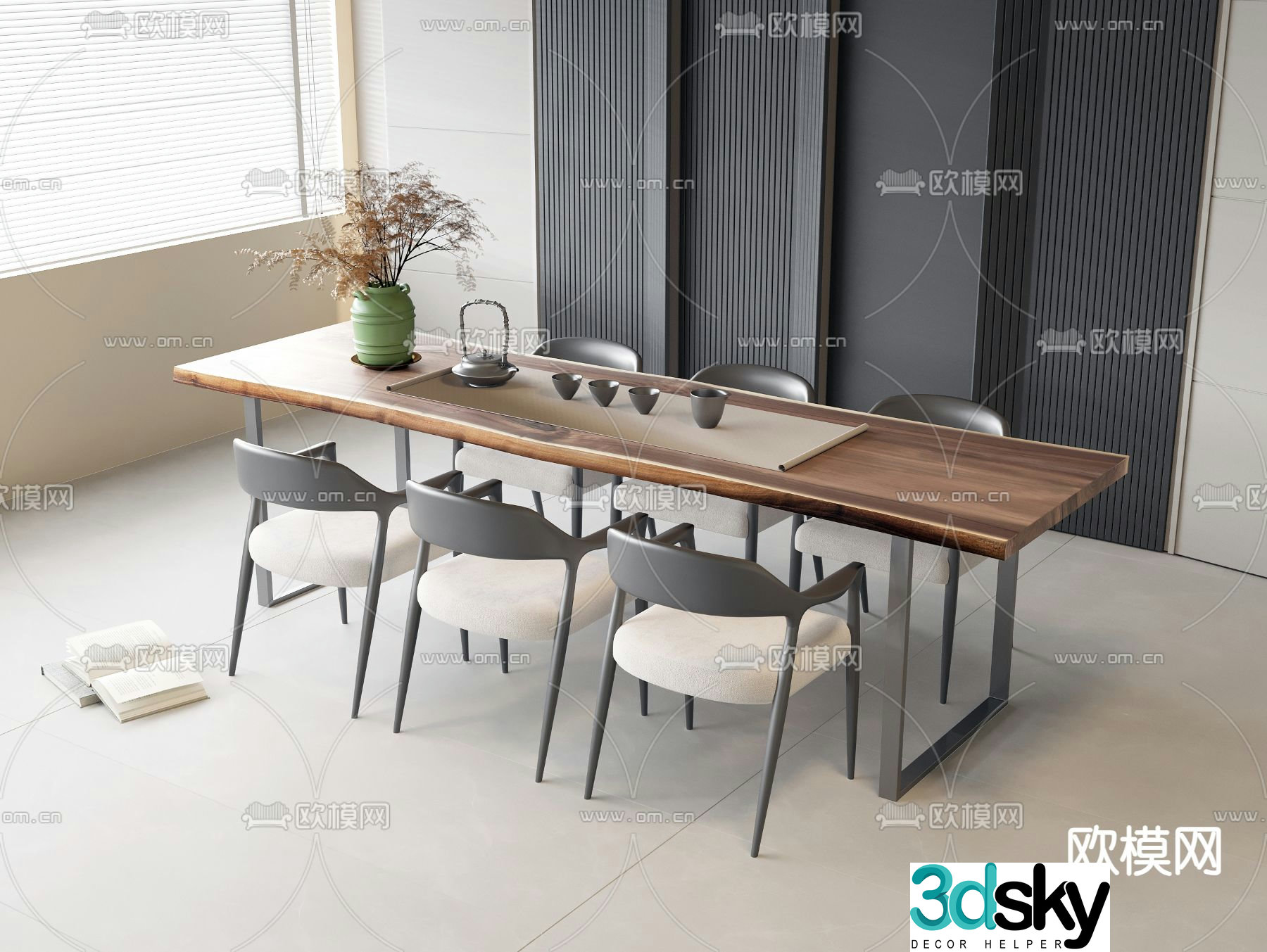 Modern tea table solid wood tea table 3d model
