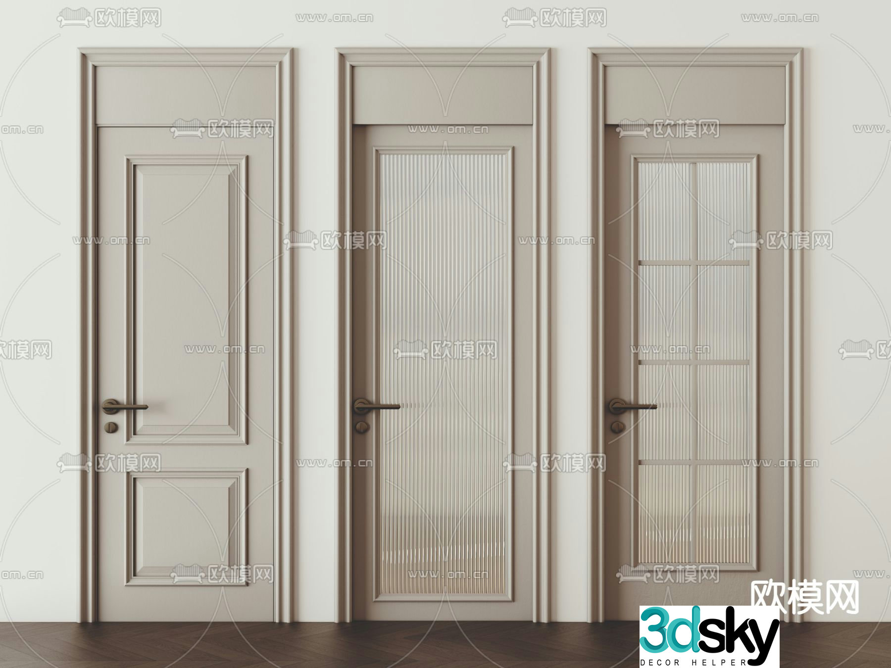 Simple European room door swing door open ceiling door 3D model